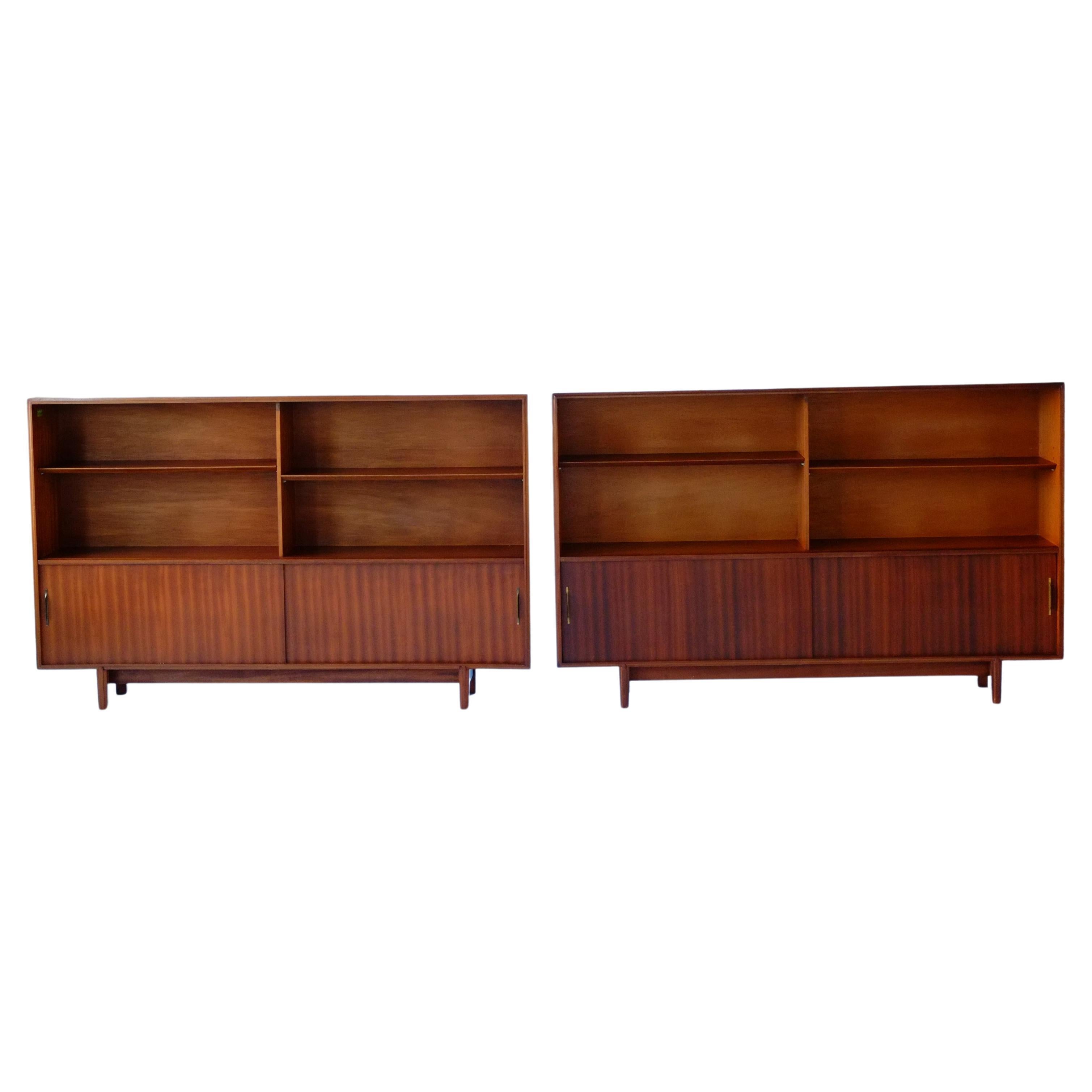 Pair of Mid-Century Modern Sliding Glass Door Bookcase Cabinets Robert Heritage