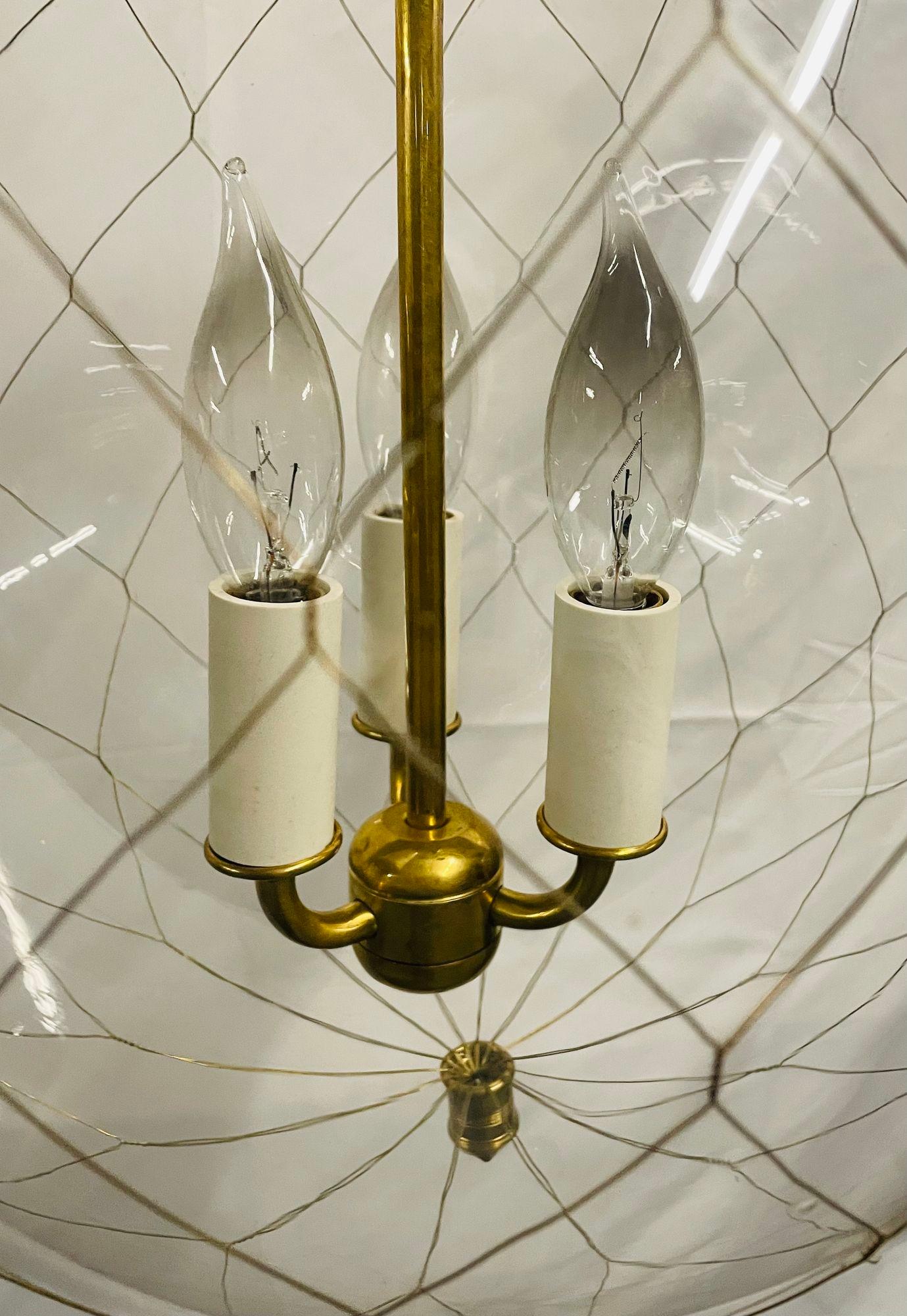 Pair of Mid-Century Modern Globe Pendants, Brass and Hand Blown Glass For Sale 2