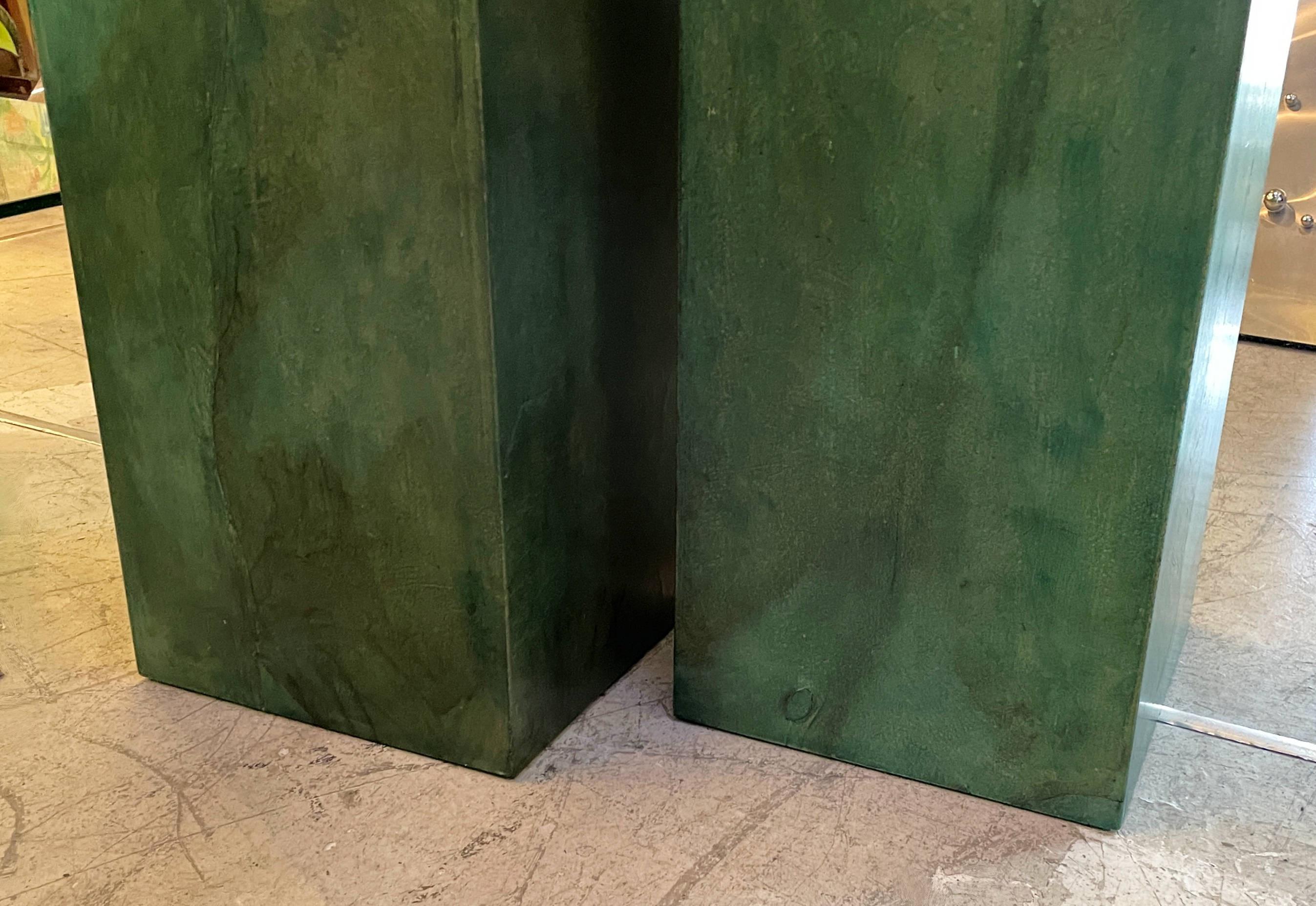 Pair of Mid-Century Modern Green Parchment Pedestals For Sale 5