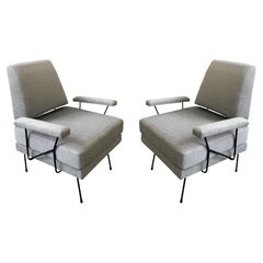 Pair of Mid Century Modern Iron Armchairs, Newly Upholstered