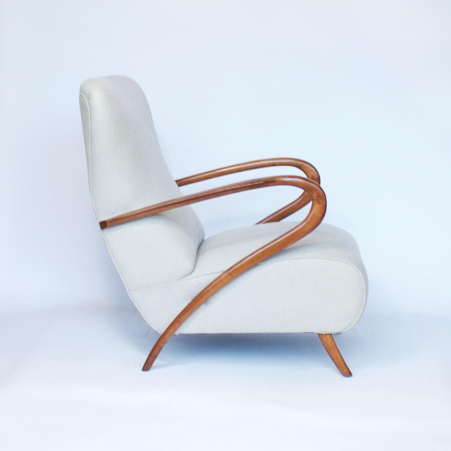 20th Century Pair of Mid-Century Modern Italian Armchairs Solid Walnut and Linen