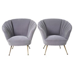 Retro Pair of Mid-Century Modern Italian Club Chairs with Brass Legs