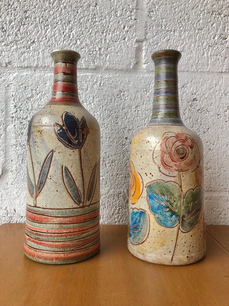 A Pair of Mid Century Modern Italian Pottery Vases Signed by the Artist ...