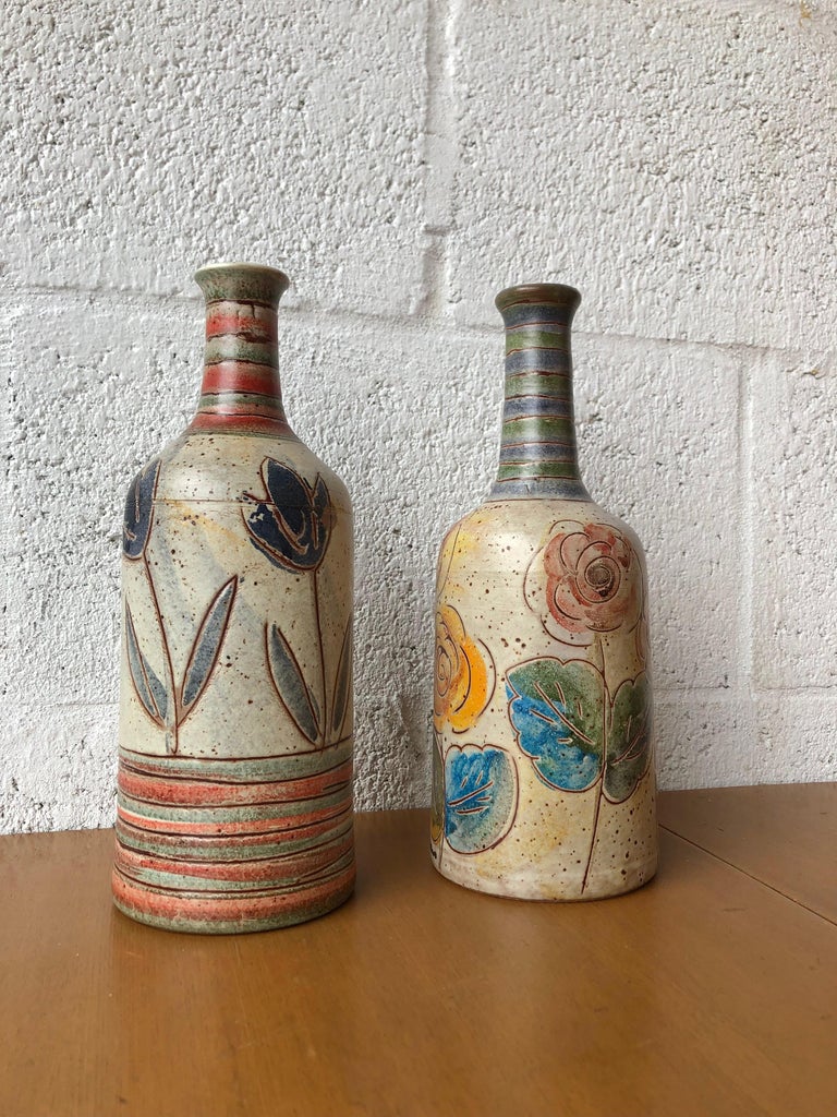 A Pair of Mid Century Modern Italian Pottery Vases Signed by the Artist ...