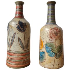 A Pair of Mid Century Modern Italian Pottery Vases Signed by the Artist