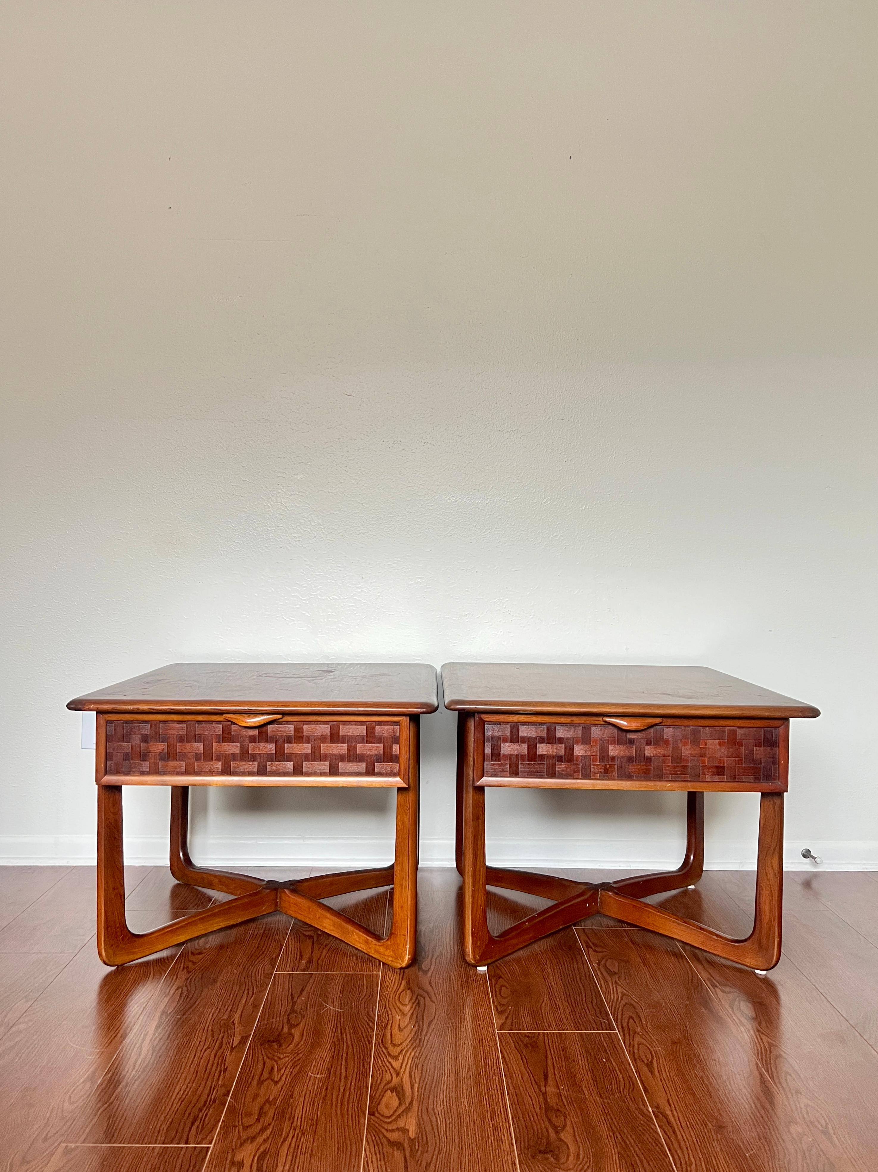 Pair of Mid-Century Modern Lane Perception Side Tables with a Cross Cross Base 9