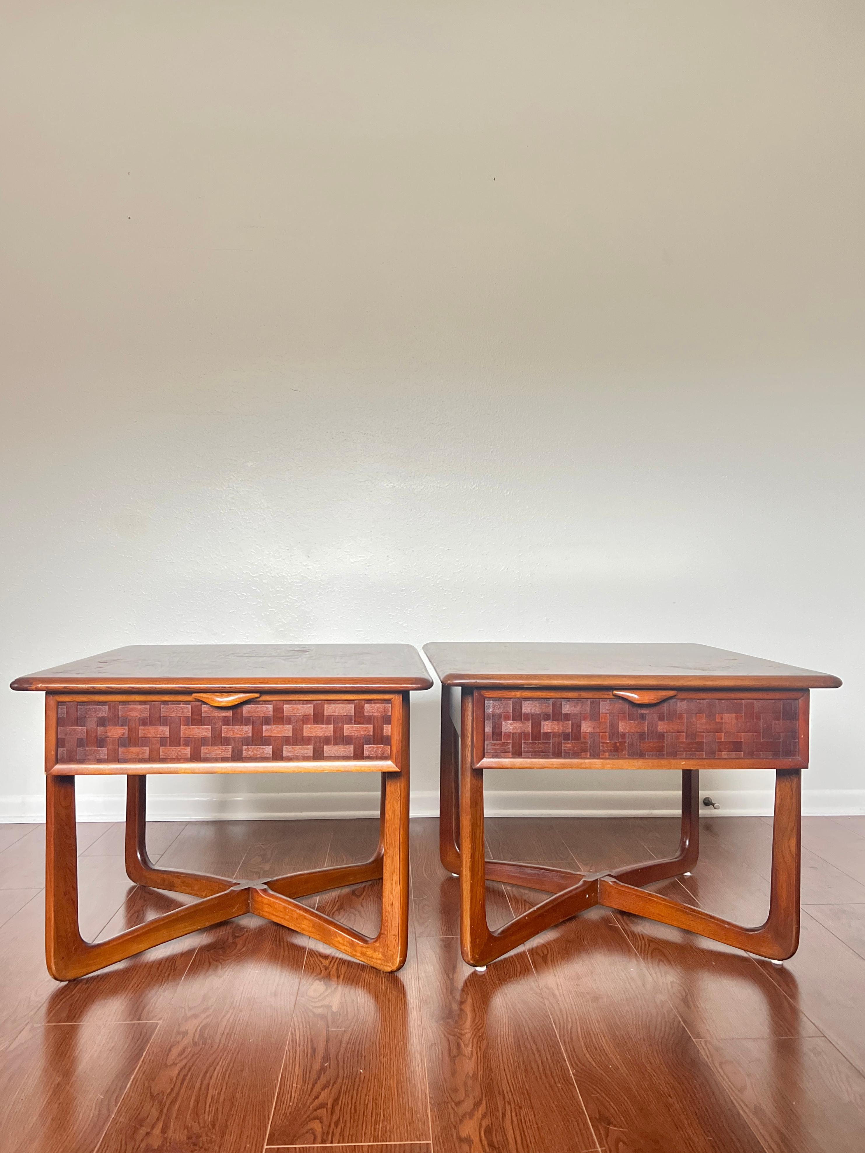 Pair of Mid-Century Modern Lane Perception Side Tables with a Cross Cross Base 1