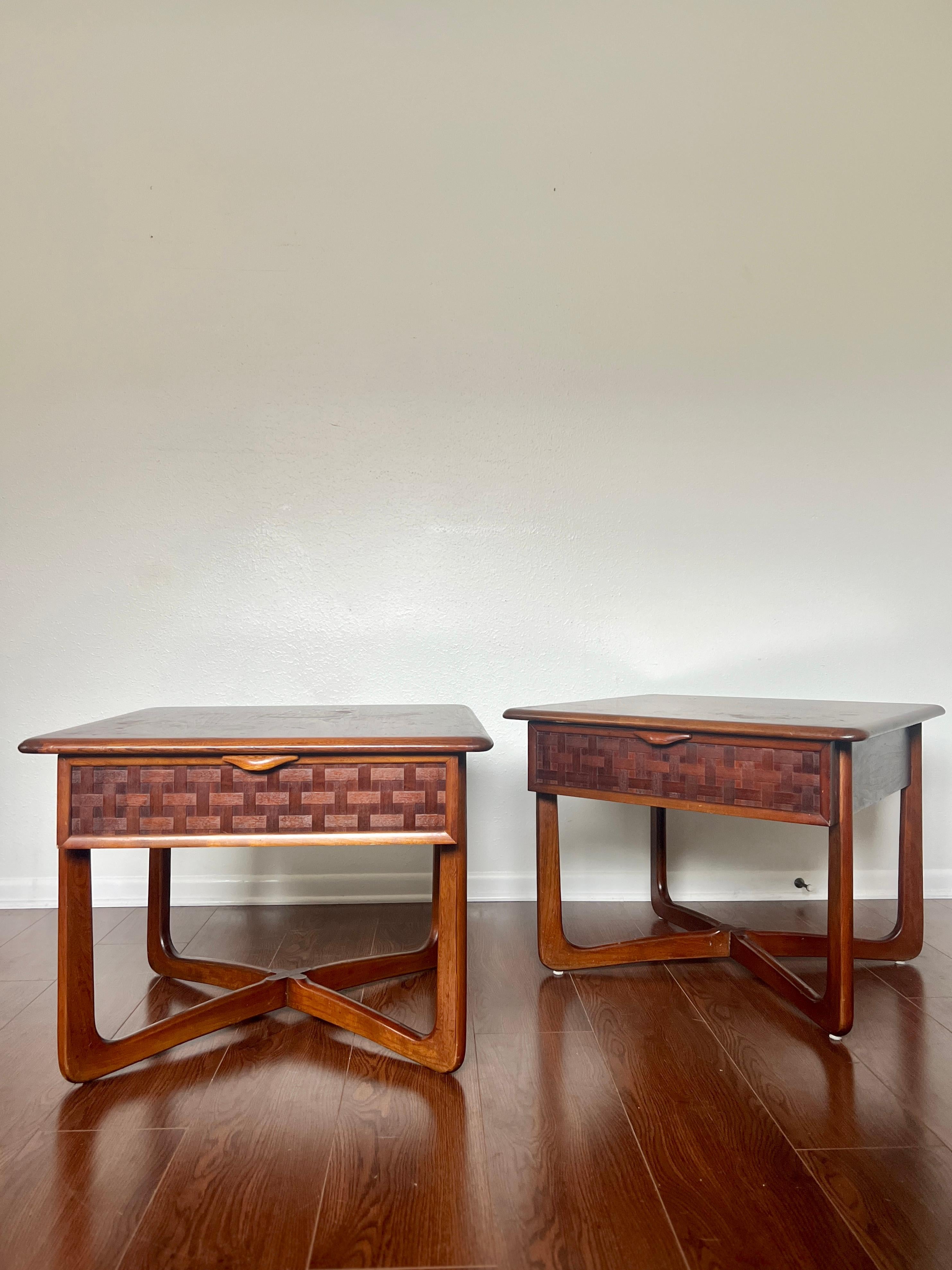 Pair of Mid-Century Modern Lane Perception Side Tables with a Cross Cross Base 2