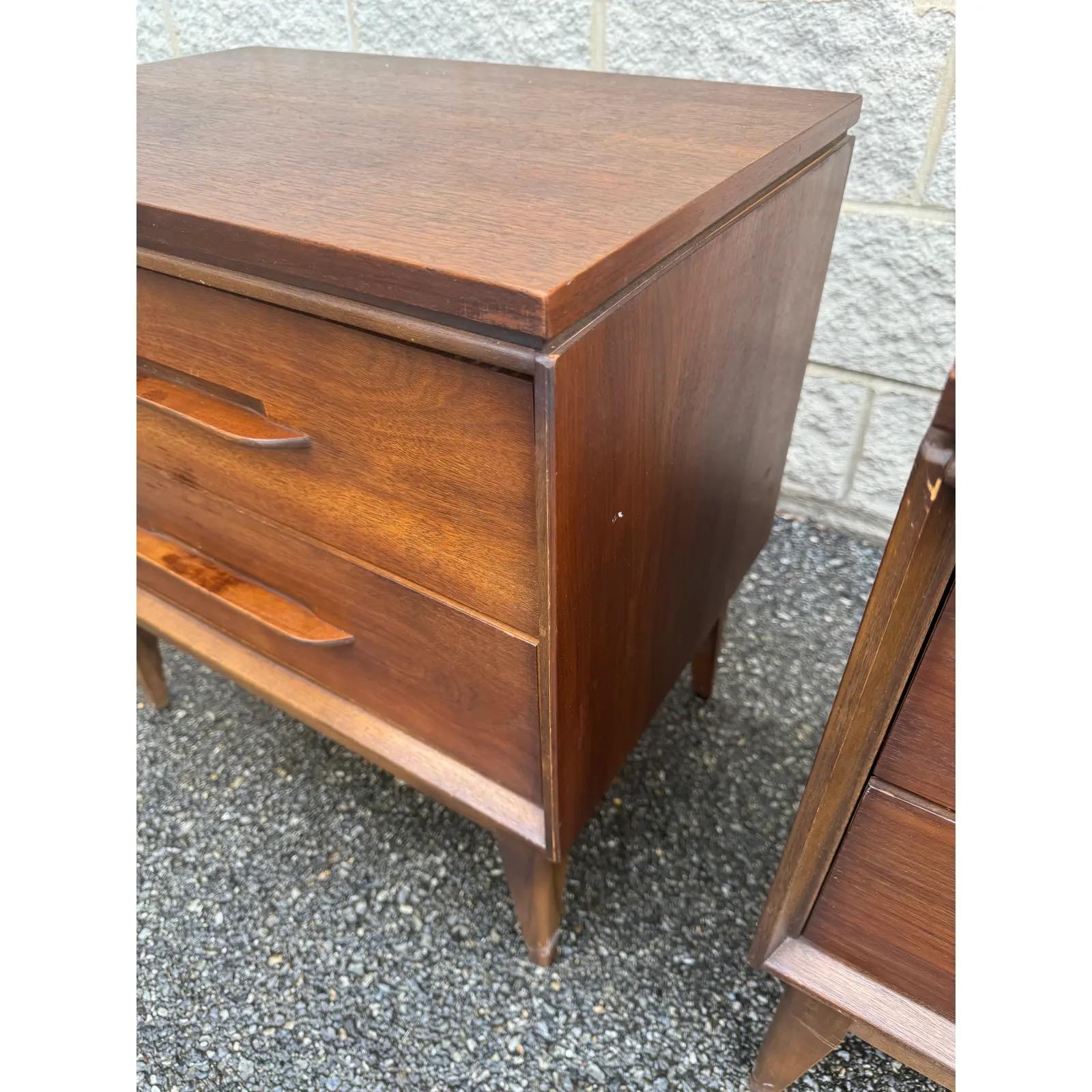 American A Pair of Mid Century Modern Nightstands by Bassett