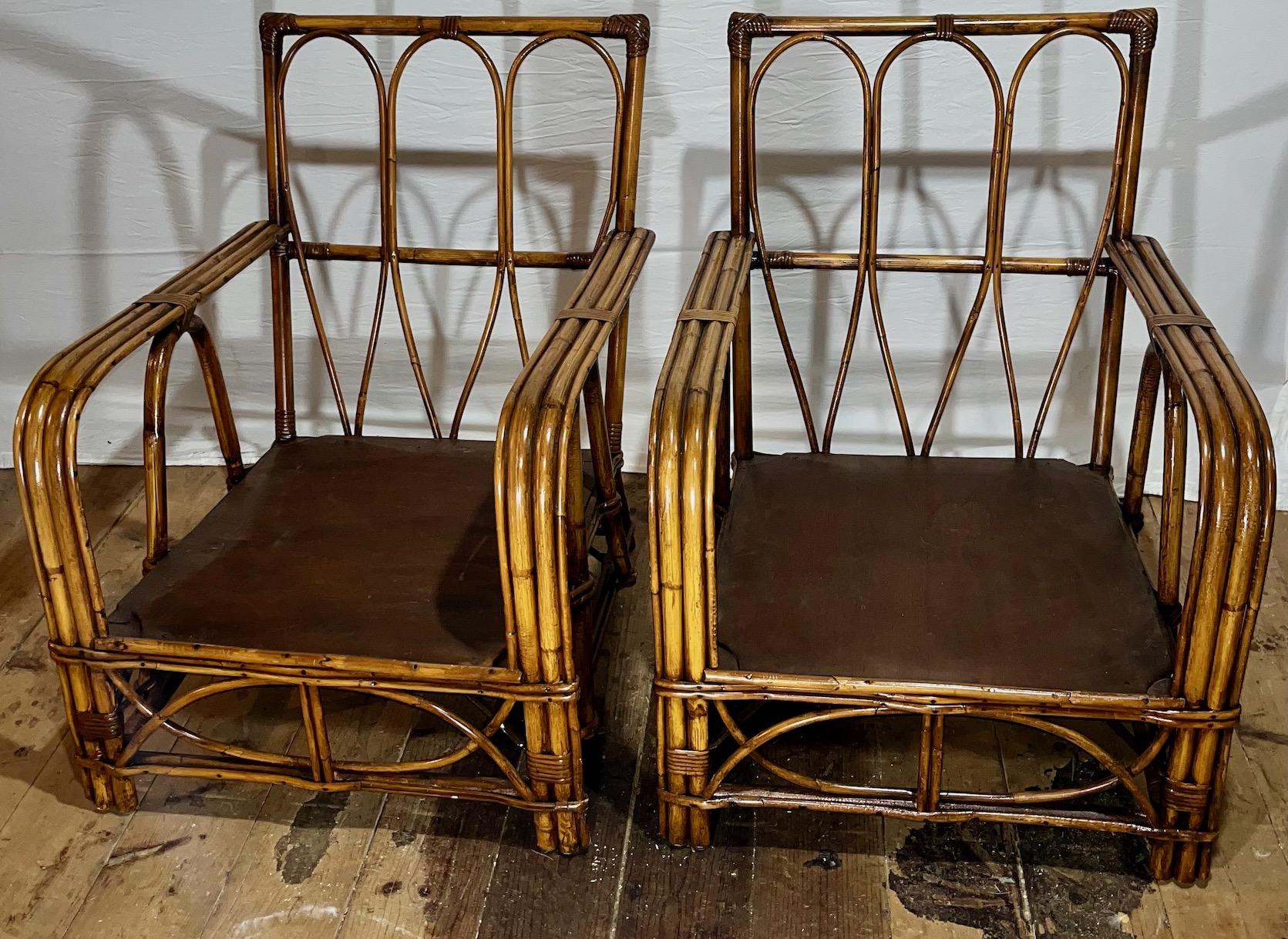 Mid-Century Modern Paire de fauteuils club en rotin mi-siècle moderne en vente