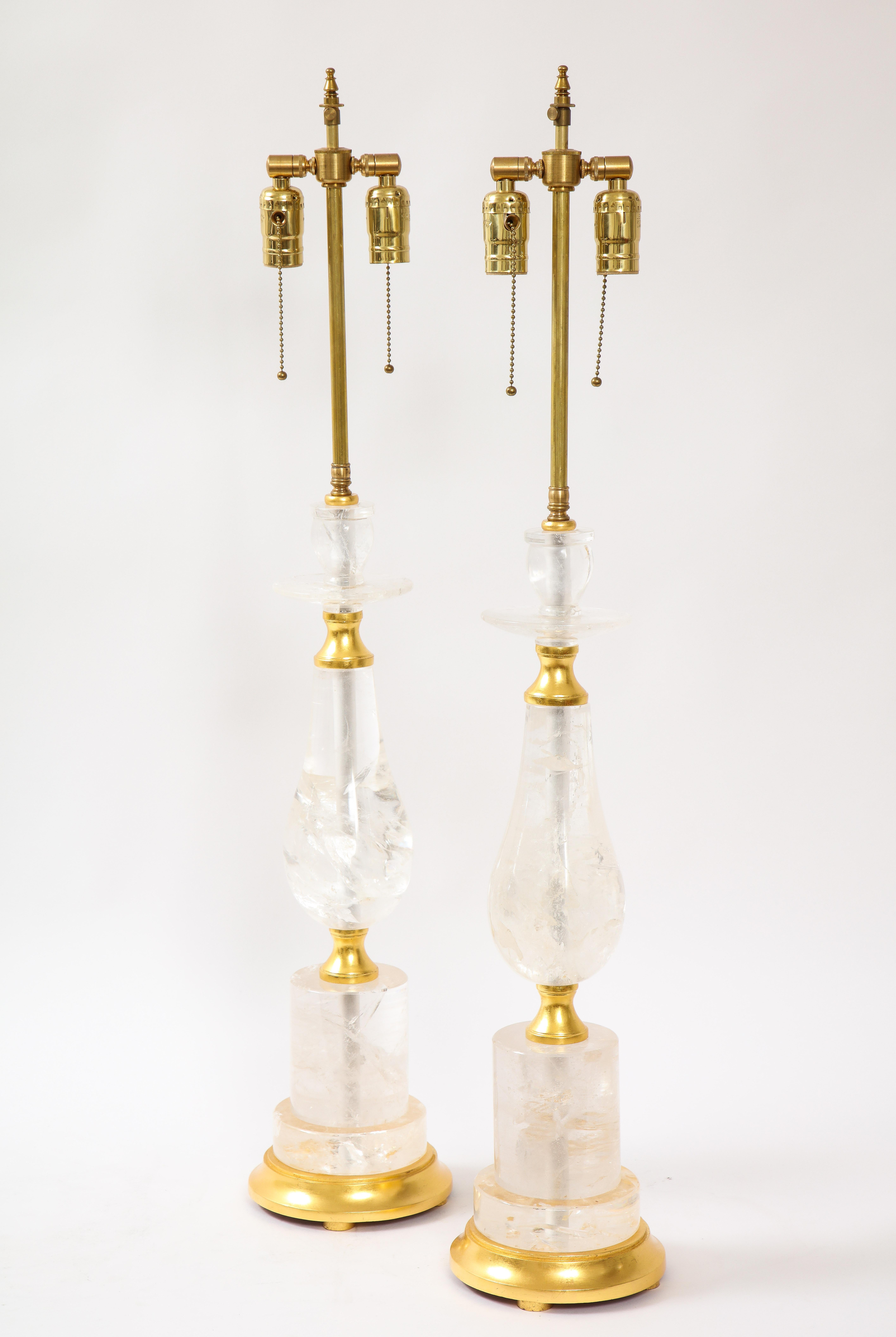 French Pair of Mid-Century Modern Rock Crystal Quartz Mounted Lamps, Att. to 