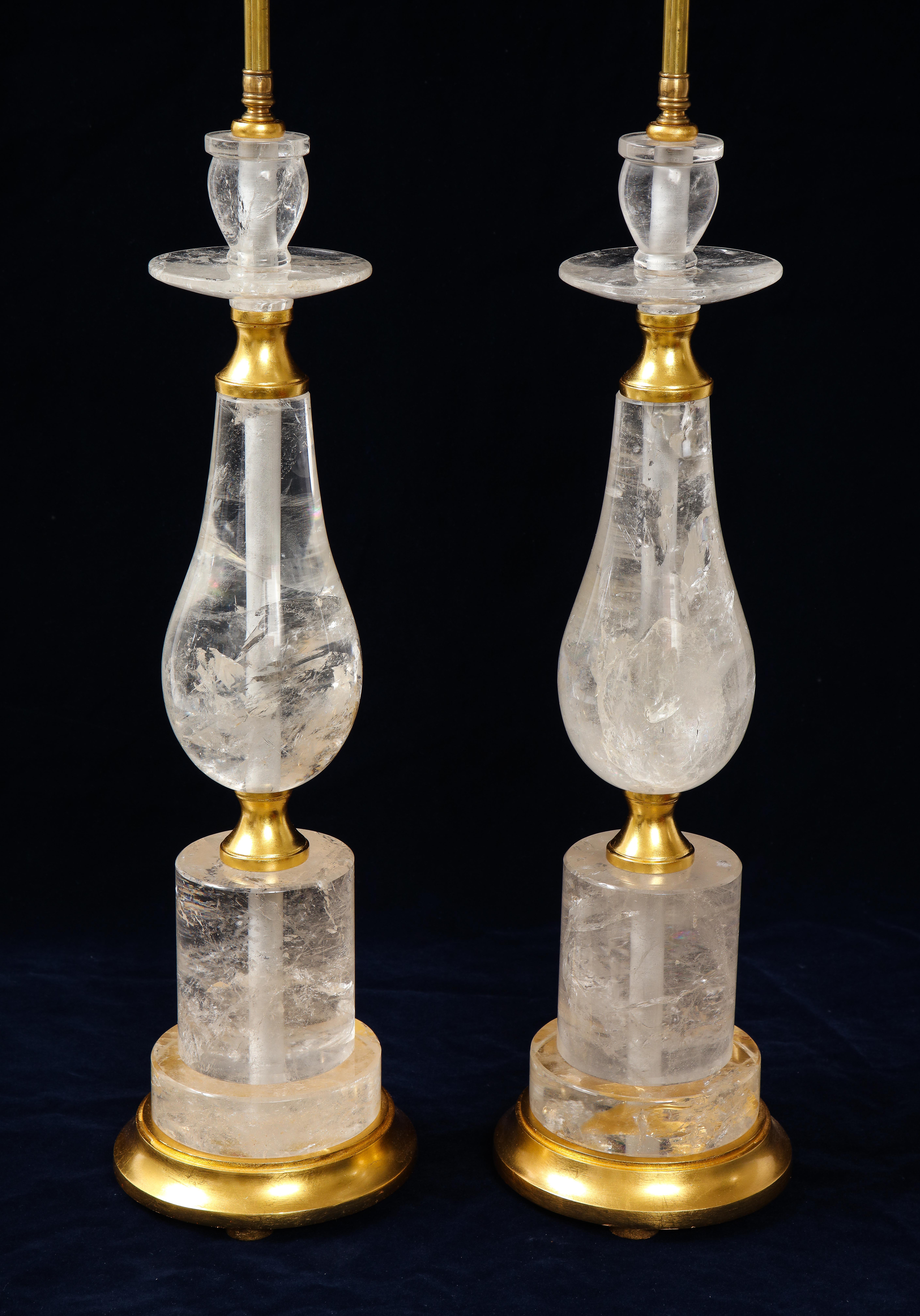 20th Century Pair of Mid-Century Modern Rock Crystal Quartz Mounted Lamps, Att. to 