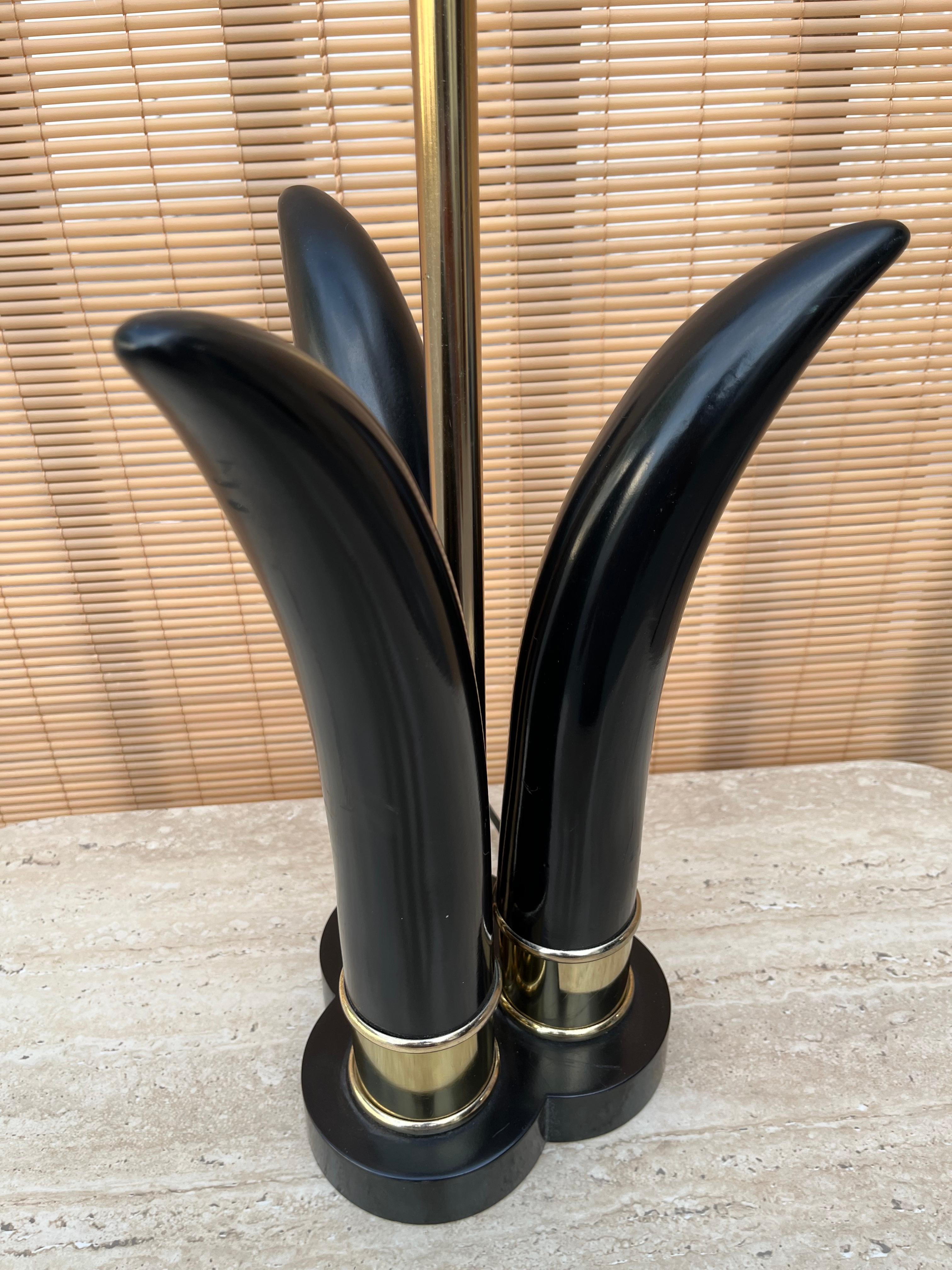 Pair of Mid-Century Modern Sculptural Black and Brass Table Lamps For Sale 4