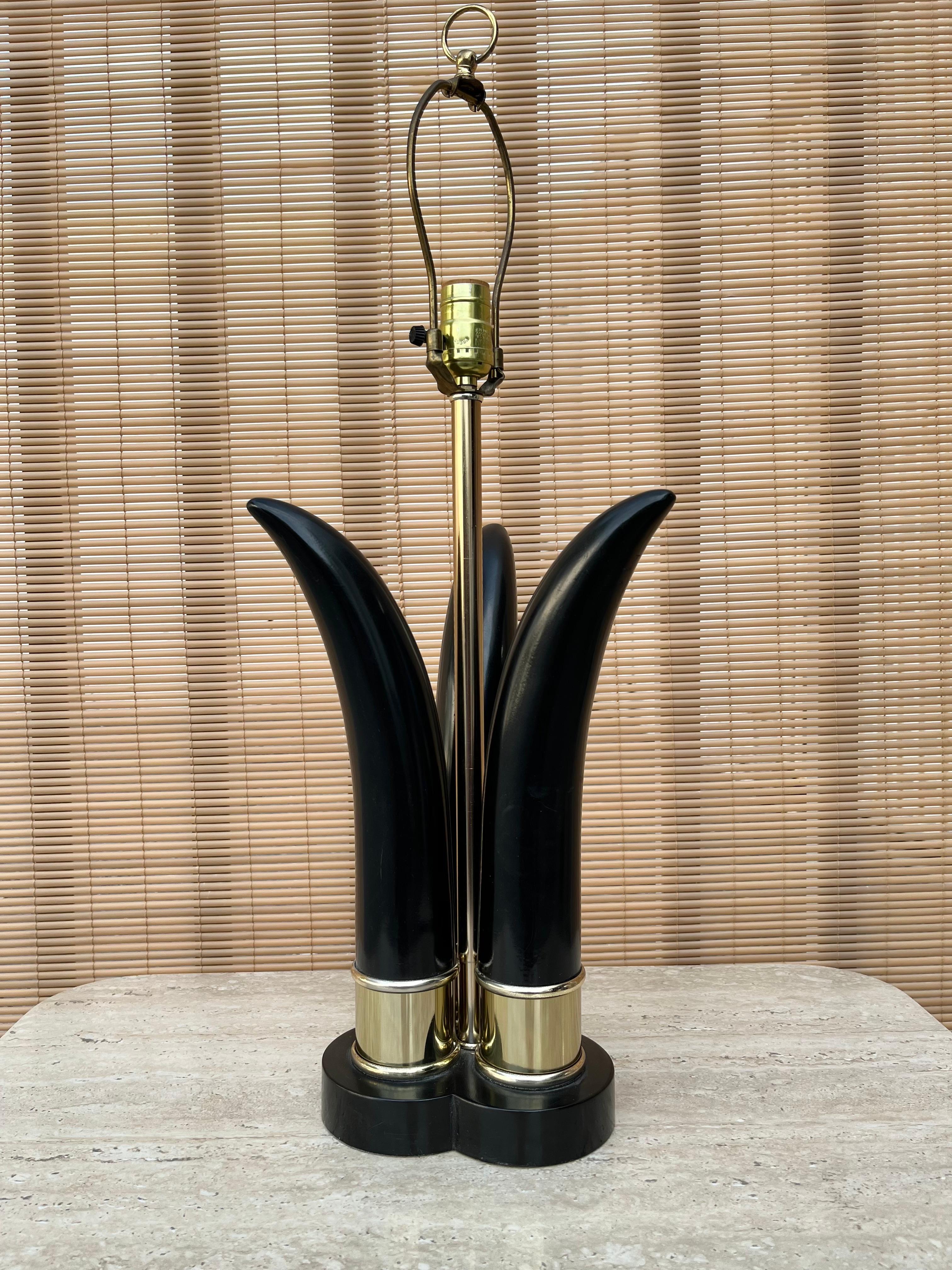 Pair of Mid-Century Modern Sculptural Black and Brass Table Lamps For Sale 3