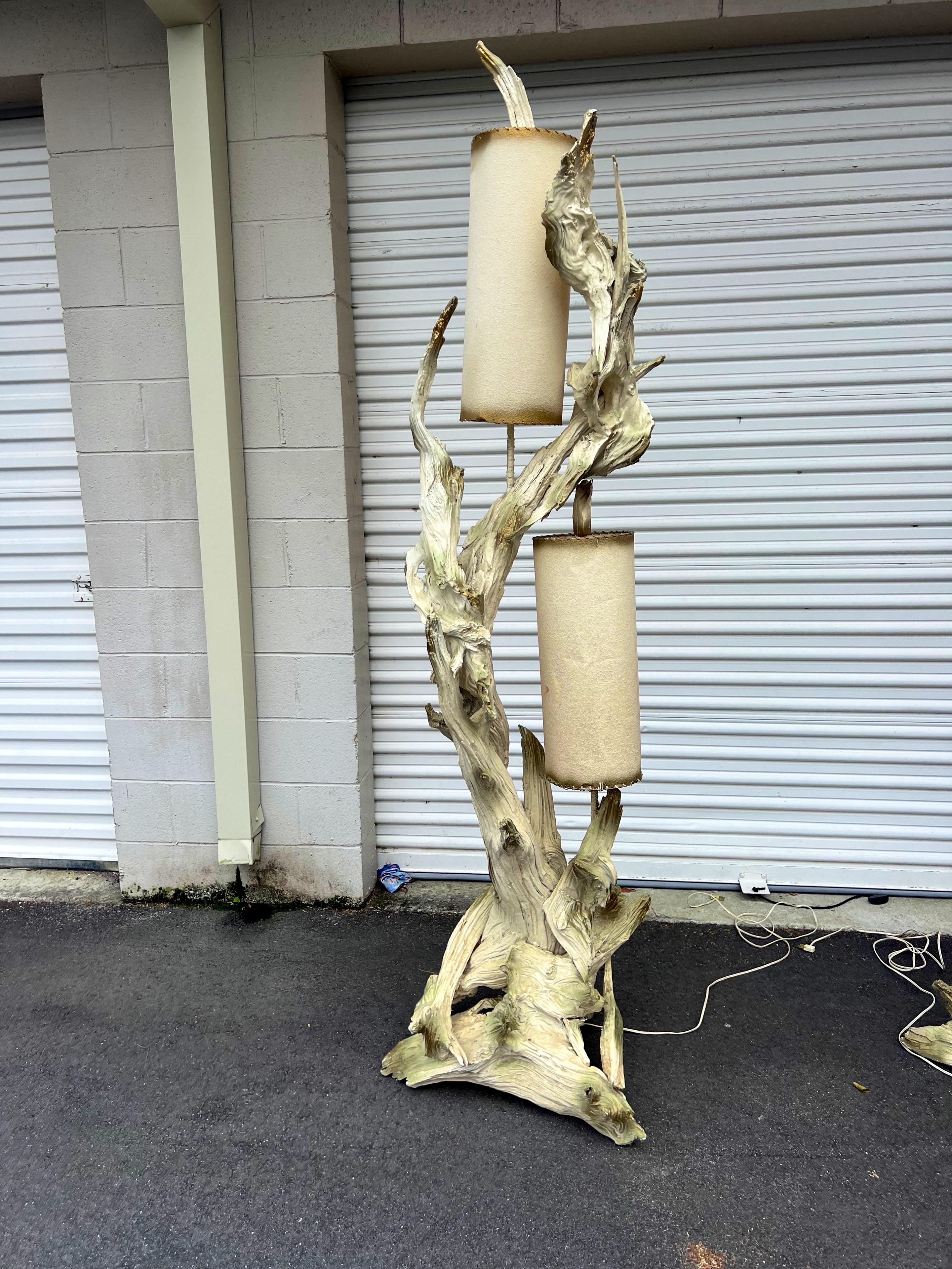 American Pair of Mid-Century Modern Sculptural Driftwood Floor Lamps