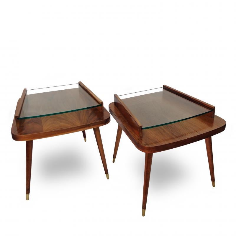 North American Pair of Walnut, Midcentury Modern Side Tables, American, circa 1950