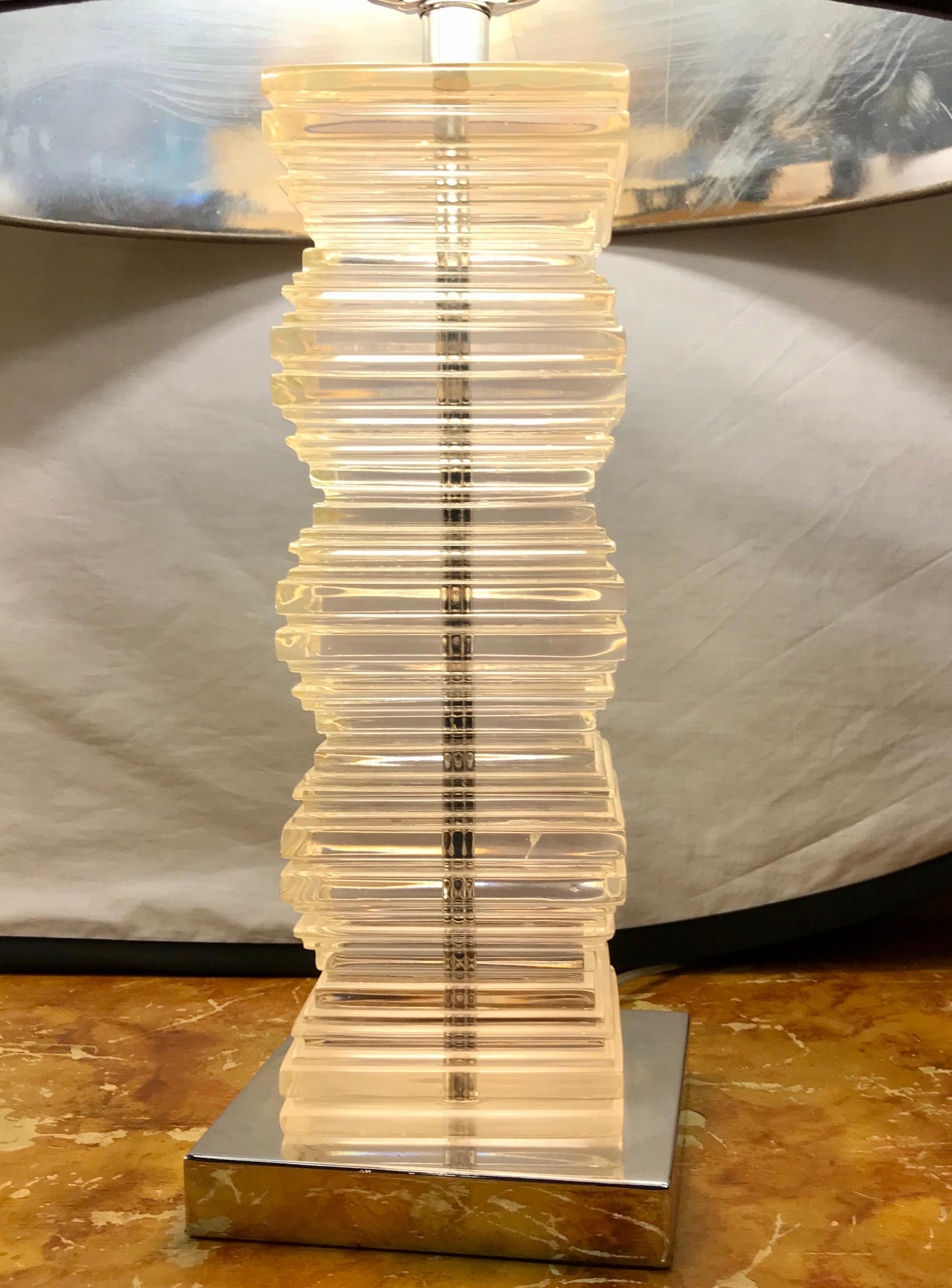 Pair of Mid-Century Modern Stacked Lucite Table Lamps 1