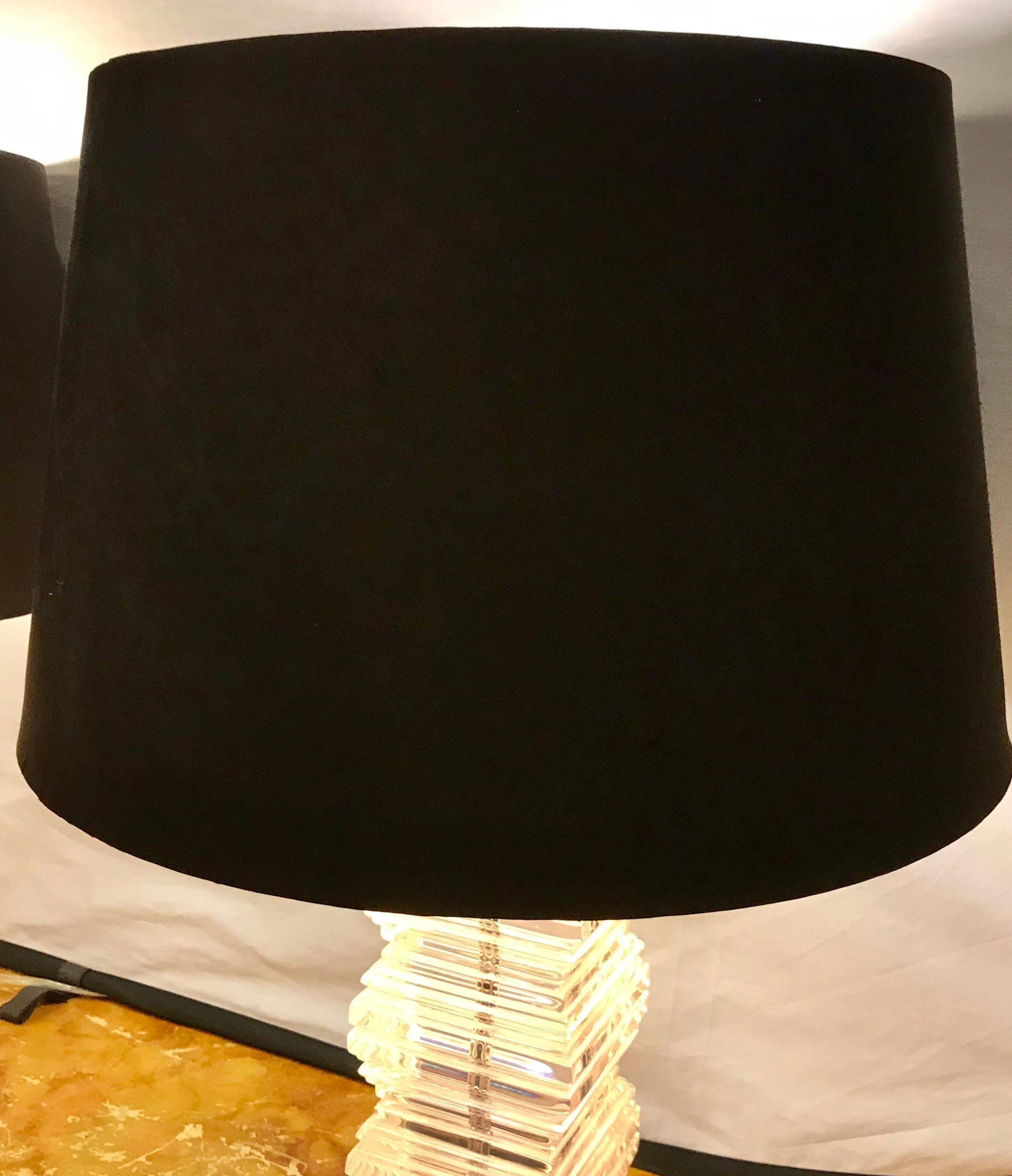Pair of Mid-Century Modern Stacked Lucite Table Lamps 2