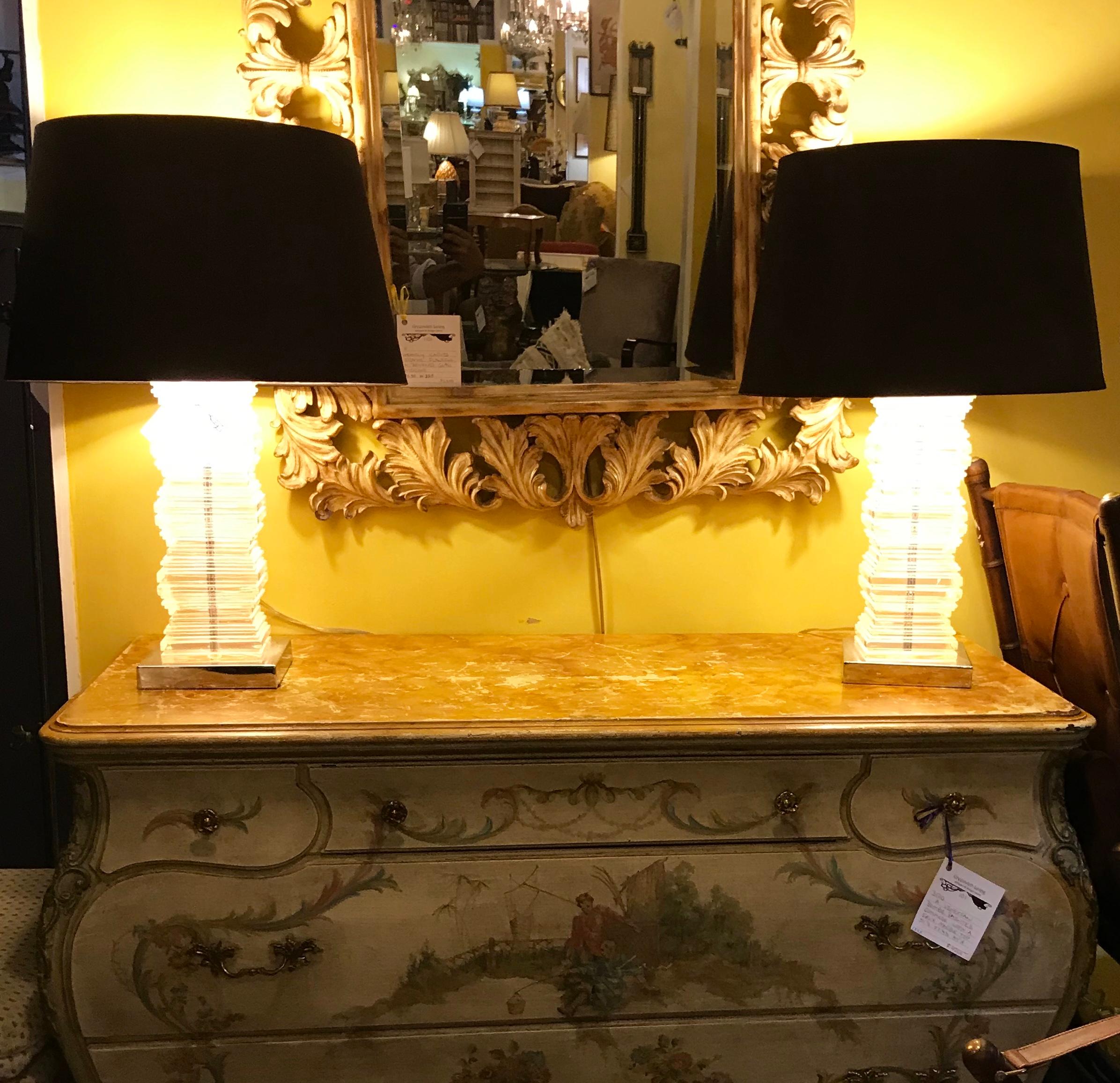 Pair of Mid-Century Modern Stacked Lucite Table Lamps 4