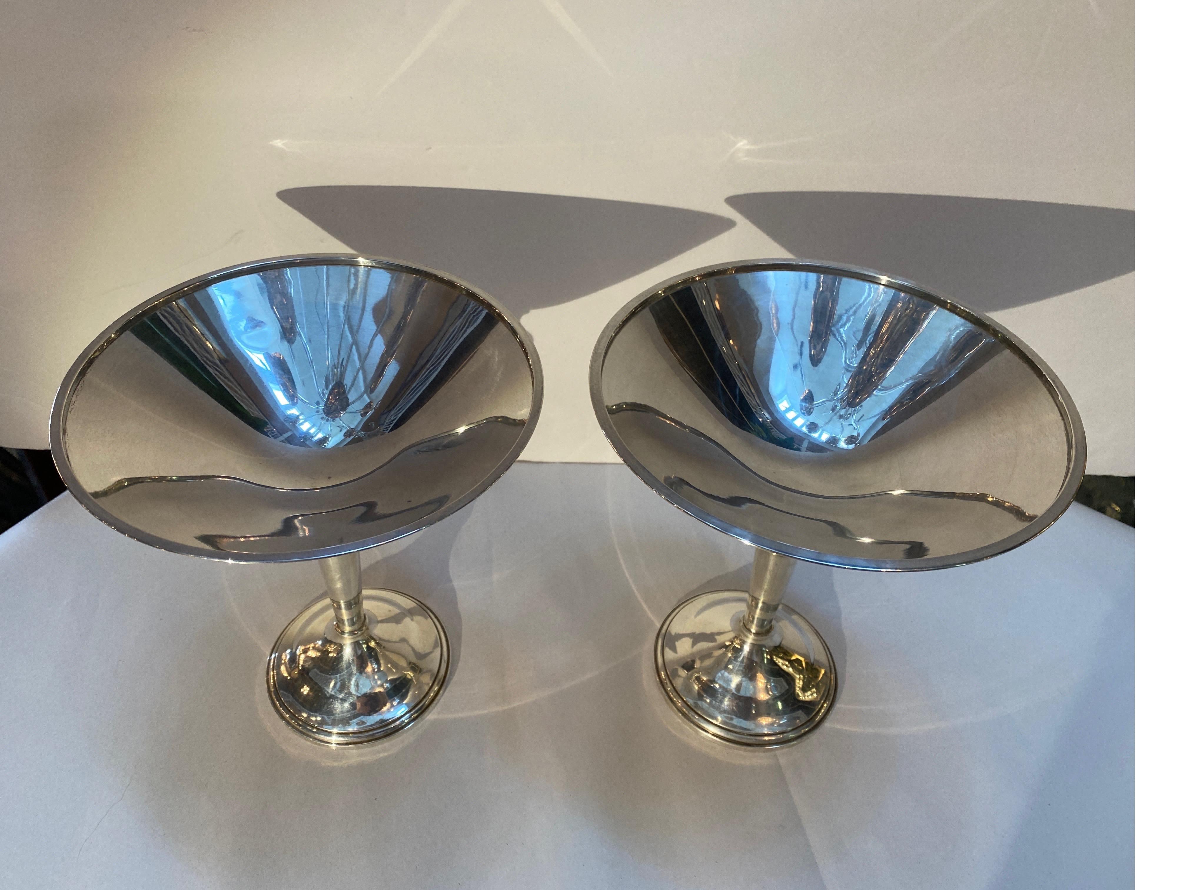 American Pair of Mid-Century Modern Sterling Silver Compotes