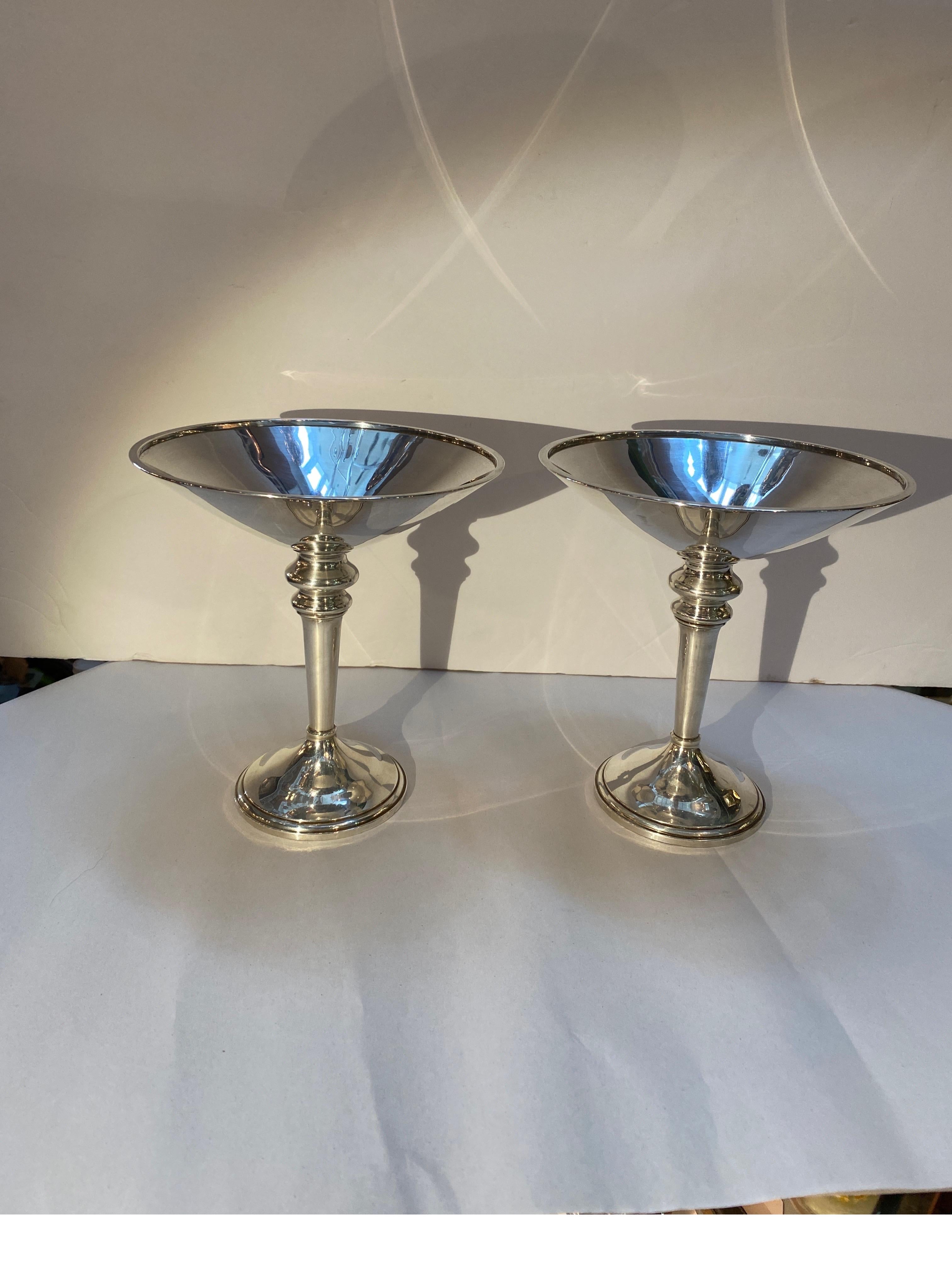 Pair of Mid-Century Modern Sterling Silver Compotes In Good Condition In Lambertville, NJ