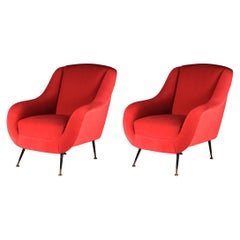 Pair of Mid-Century Modern Style Inspired Italian Lounge Chairs in Velvet