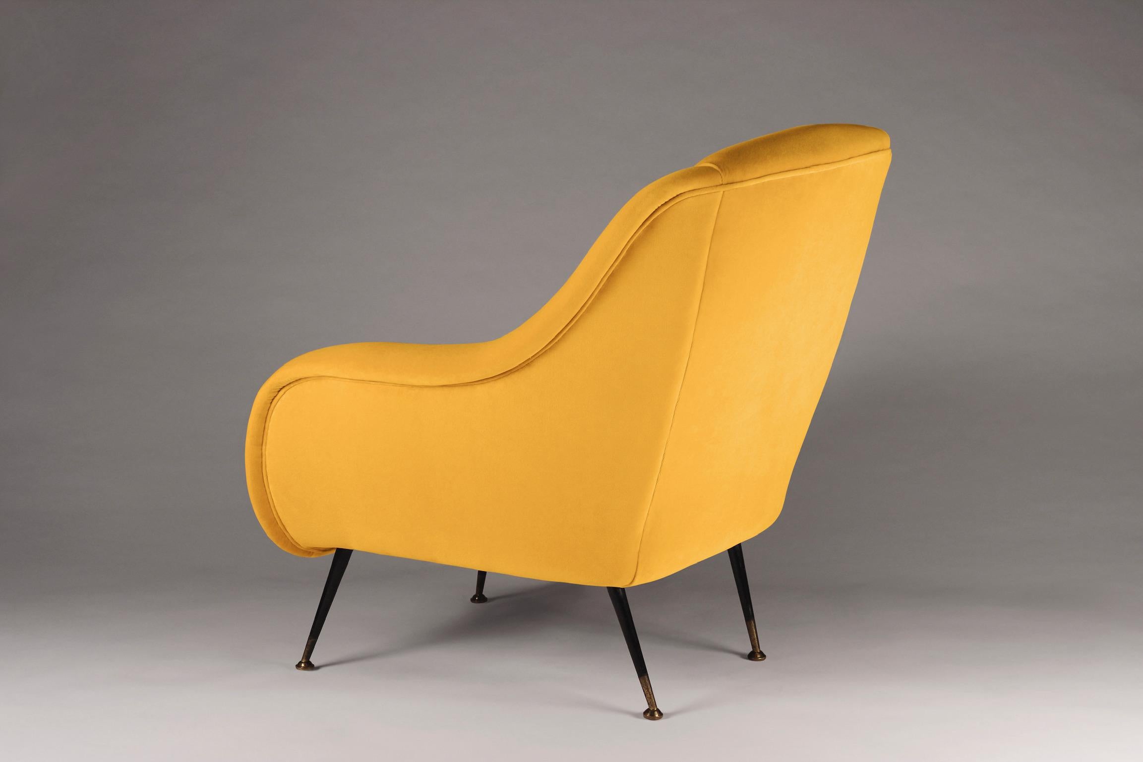 British Pair of Mid-Century Modern Style Italian Lounge Chairs in Yellow For Sale