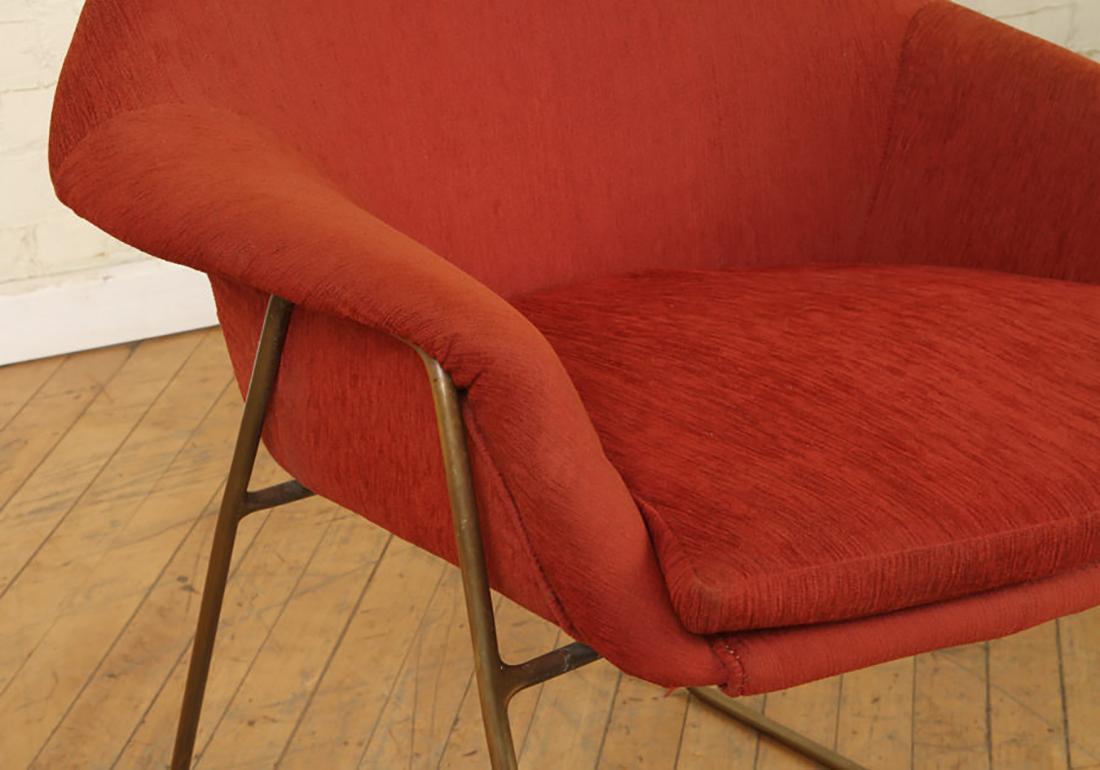 Fabric Pair of Mid-Century Modern Upholstered Chairs Raised on Bronze Legs