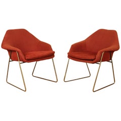 Pair of Mid-Century Modern Upholstered Chairs Raised on Bronze Legs