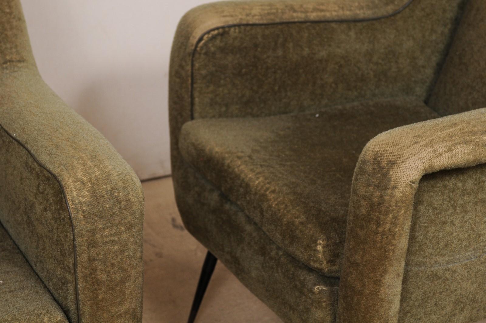 Pair of Mid-Century Modern Upholstered Club Chairs from Italy with Iron Legs 4
