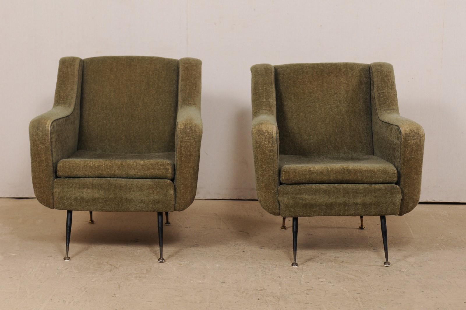 Pair of Mid-Century Modern Upholstered Club Chairs from Italy with Iron Legs 5