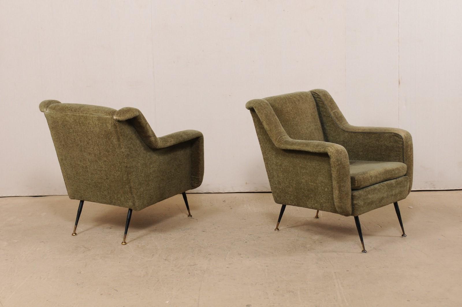 Upholstery Pair of Mid-Century Modern Upholstered Club Chairs from Italy with Iron Legs