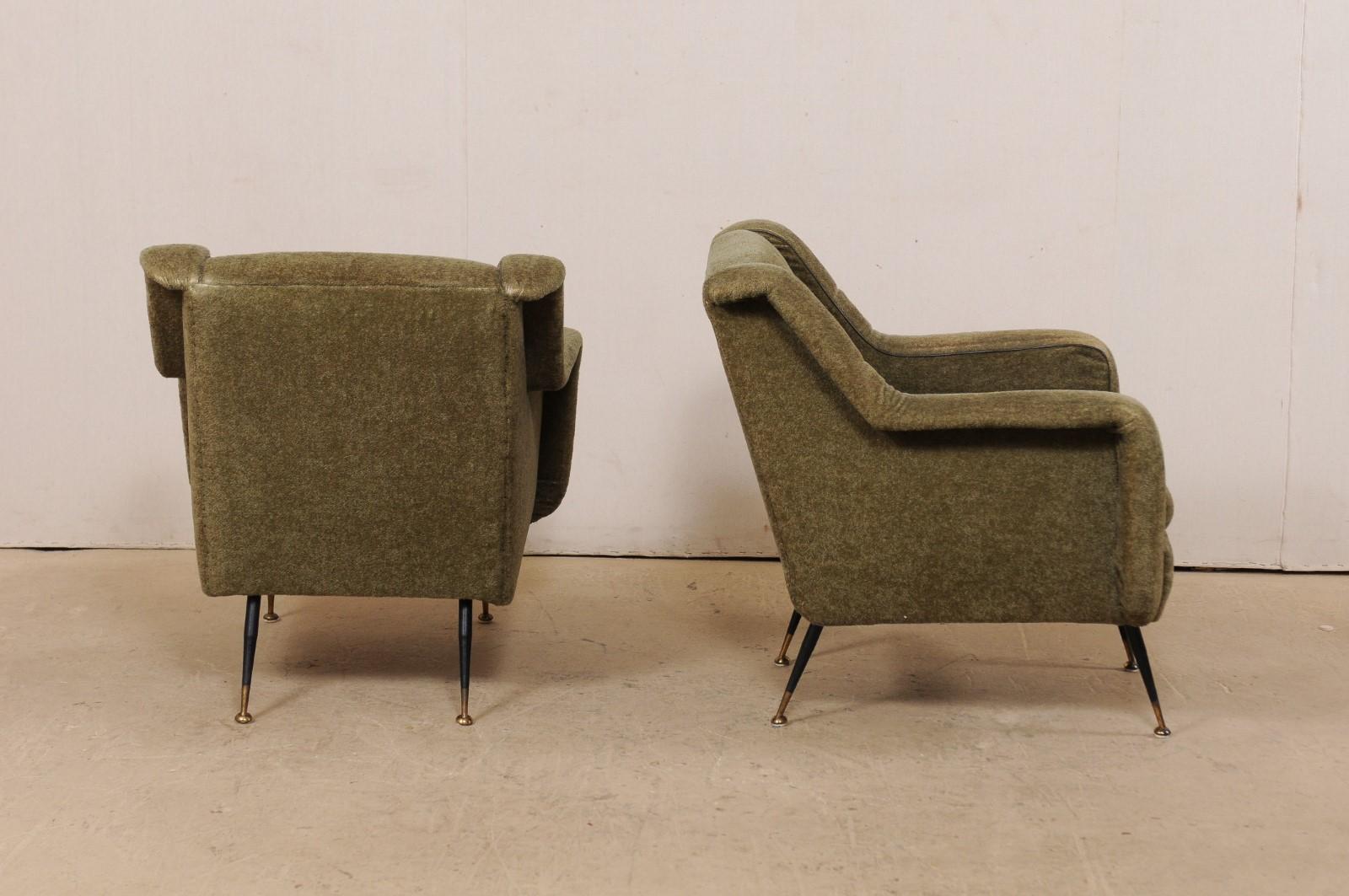 Pair of Mid-Century Modern Upholstered Club Chairs from Italy with Iron Legs 1