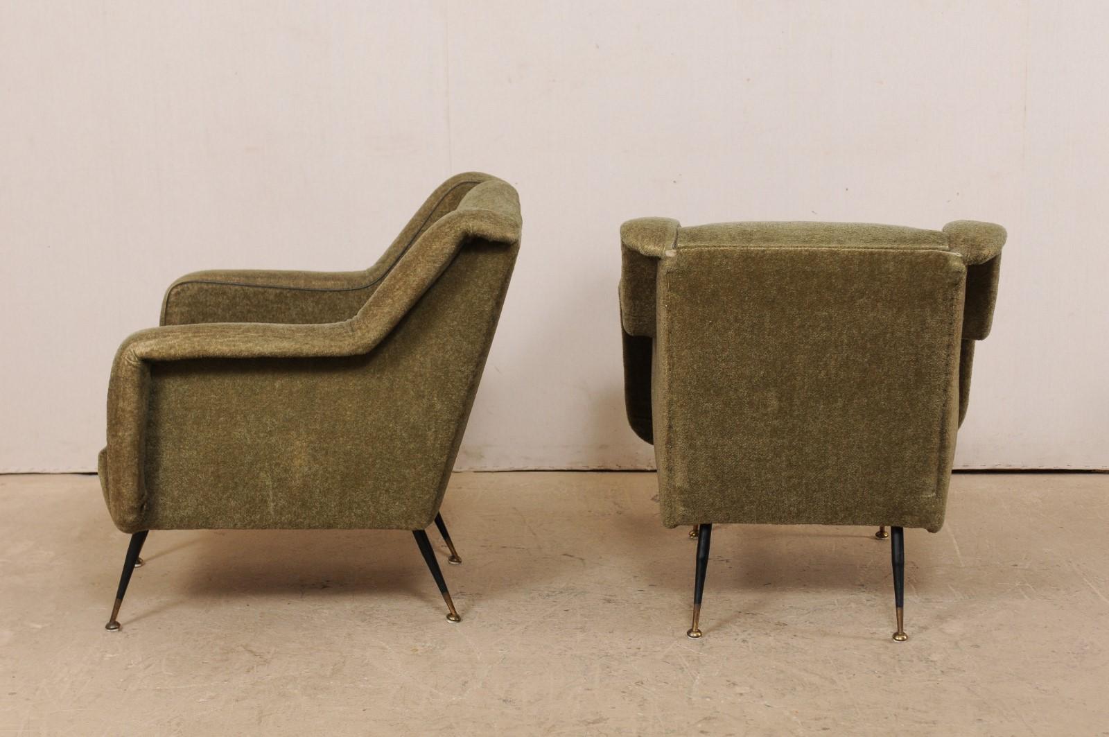 Pair of Mid-Century Modern Upholstered Club Chairs from Italy with Iron Legs 2