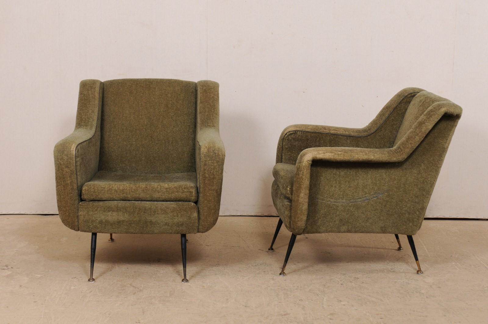 Pair of Mid-Century Modern Upholstered Club Chairs from Italy with Iron Legs 3