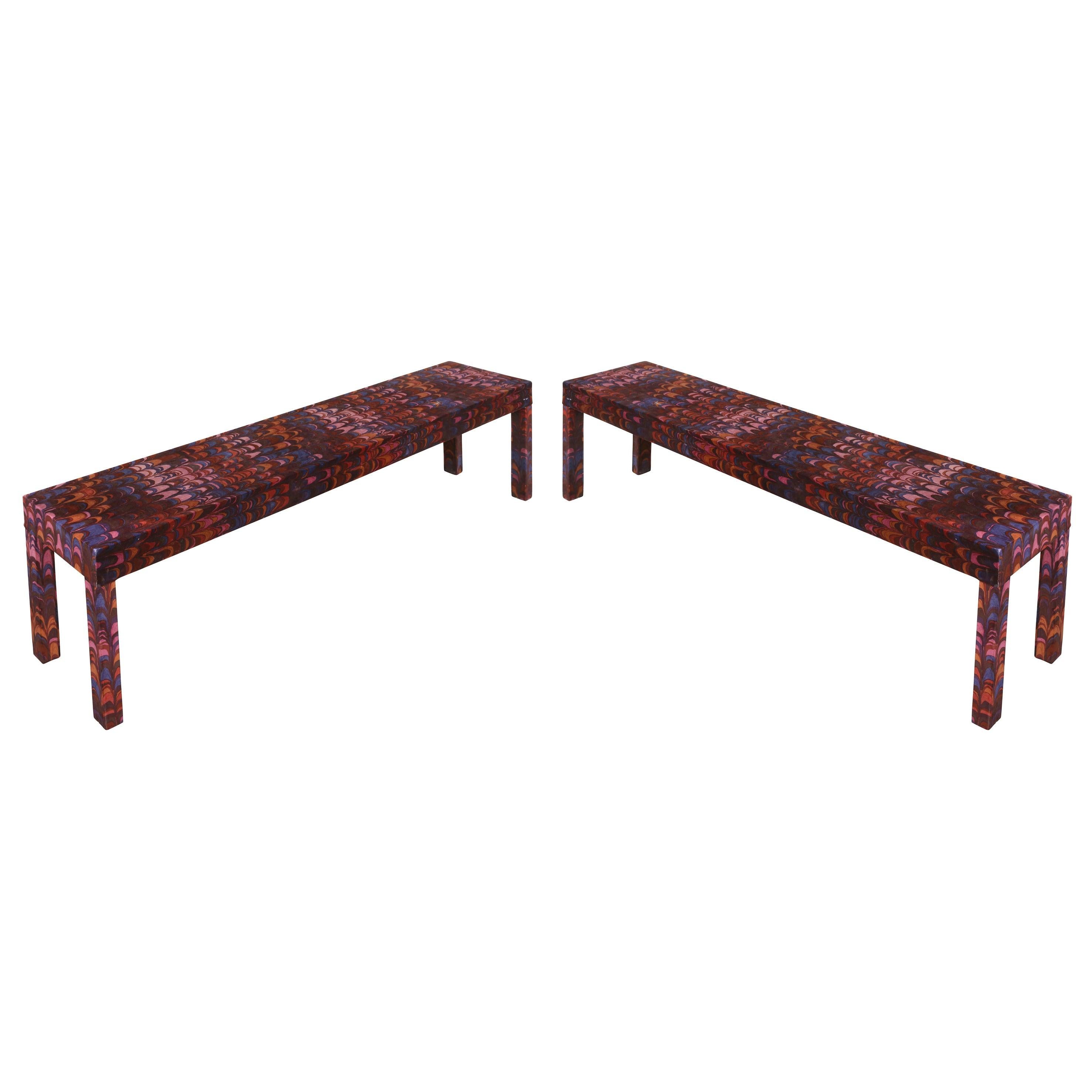 Pair of Mid-Century Modern Vintage Parsons Style Benches For Sale