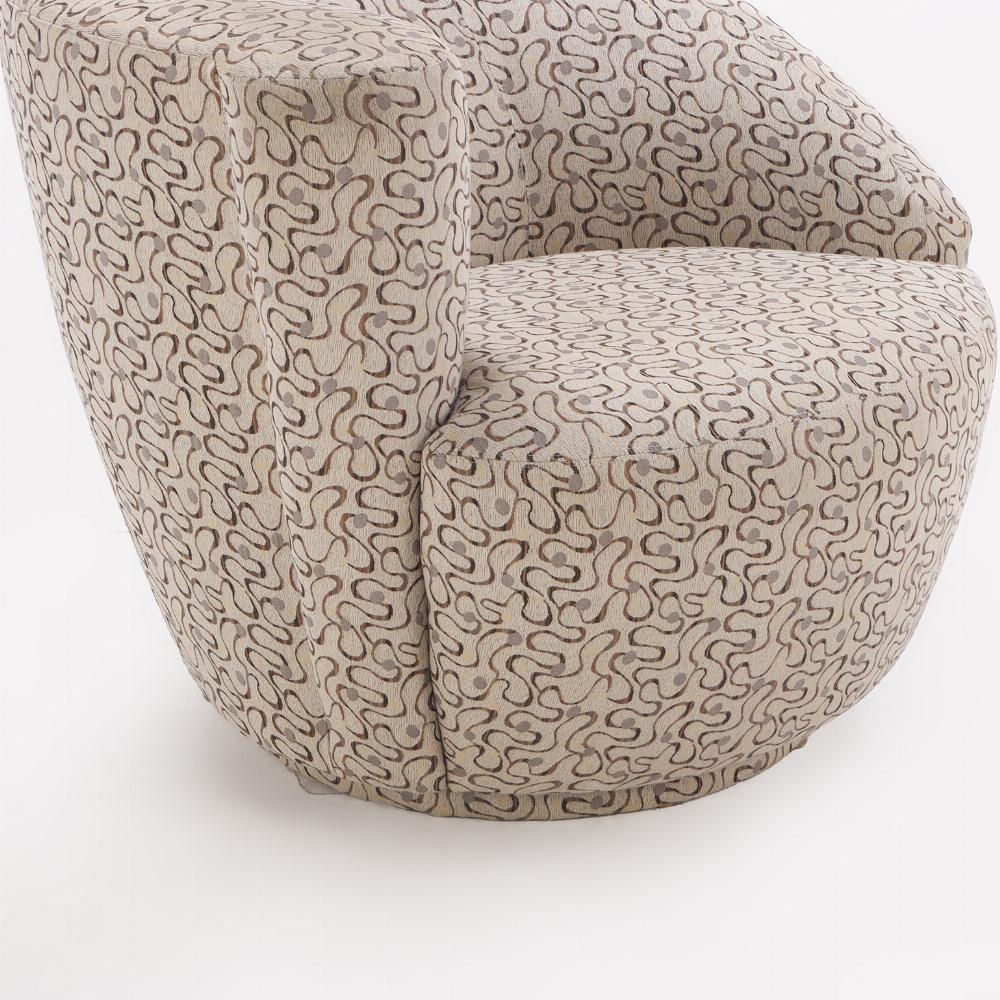 Upholstery A pair of mid century modern Vladimir Kagan style Nautilus swivel lounge chairs.
