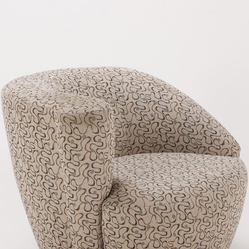 A pair of mid century modern Vladimir Kagan style Nautilus swivel lounge chairs. 1