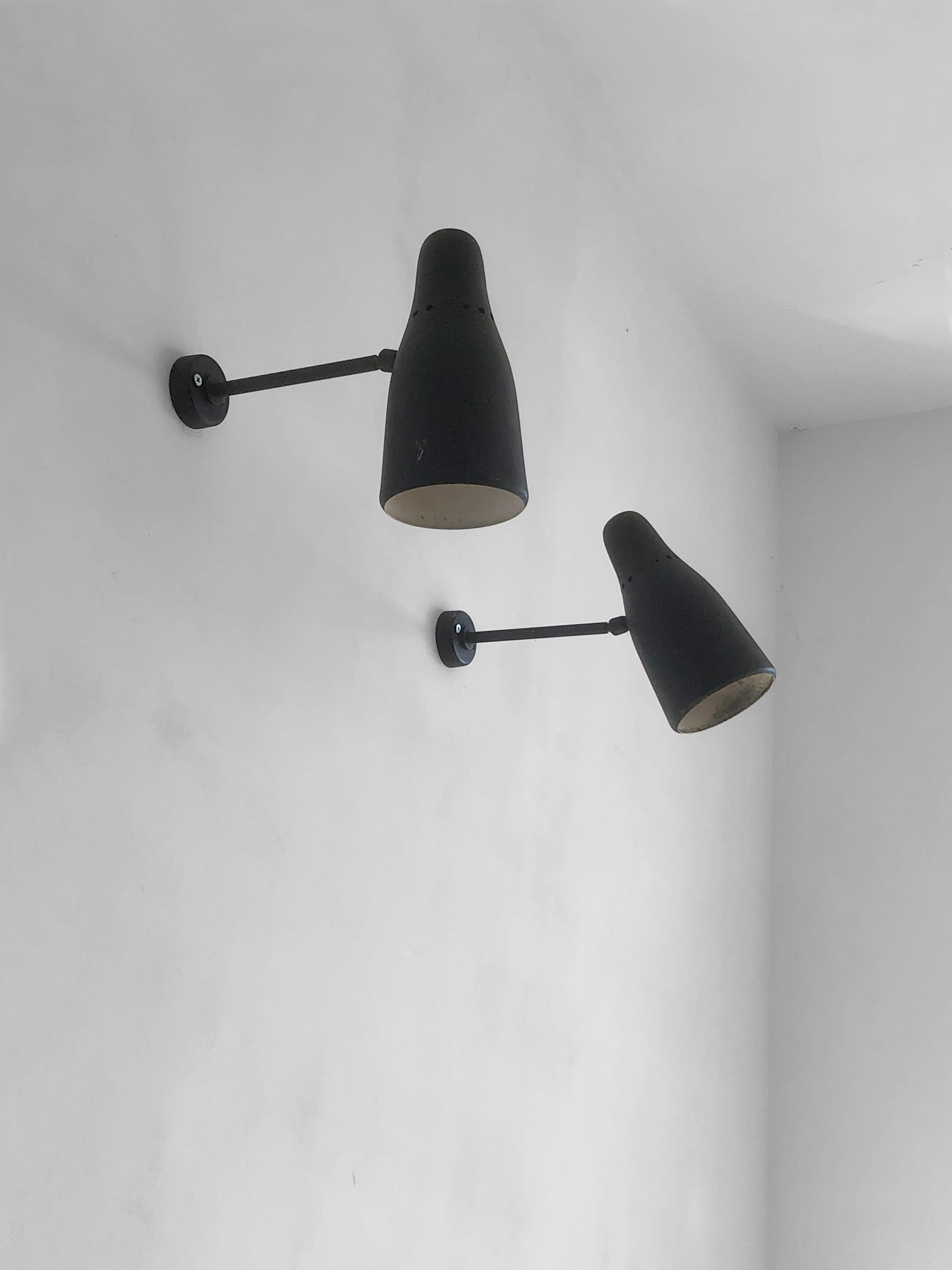 French A Pair of MID-CENTURY-MODERN Wall LAMPS Sconces att. PIERRE GUARICHE France 1950 For Sale