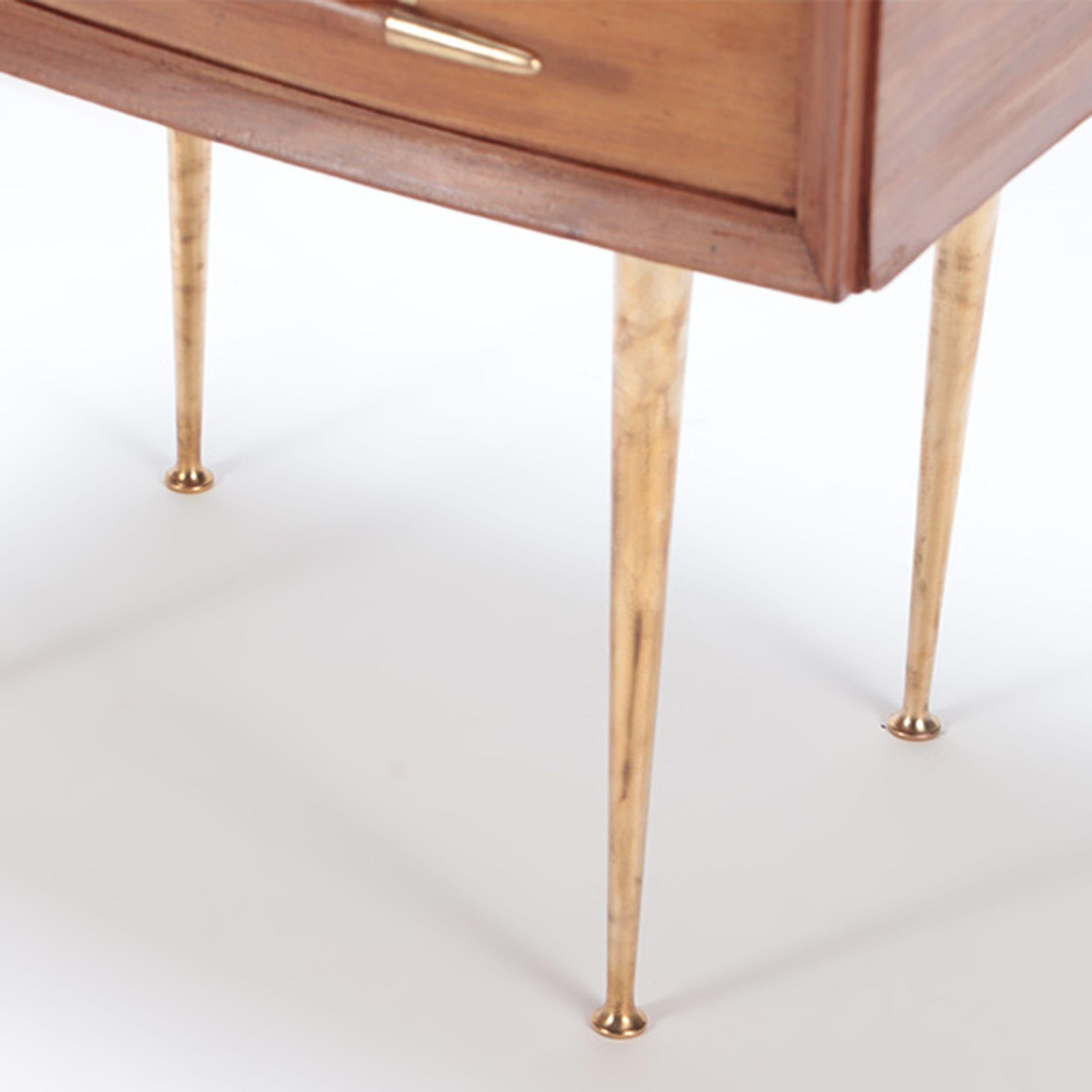 Pair of Mid-Century Modern Walnut and Brass Night Stands, circa 1955 For Sale 6