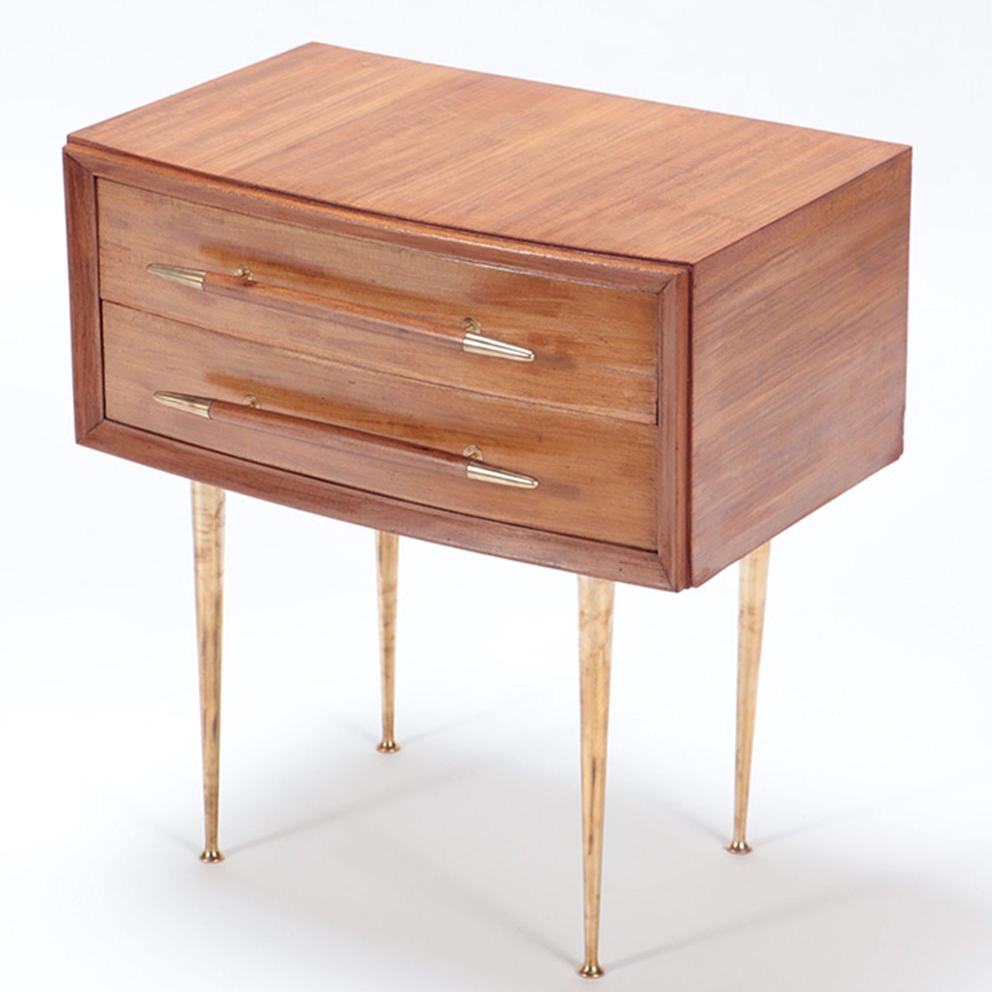 Pair of Mid-Century Modern Walnut and Brass Night Stands, circa 1955 For Sale 3