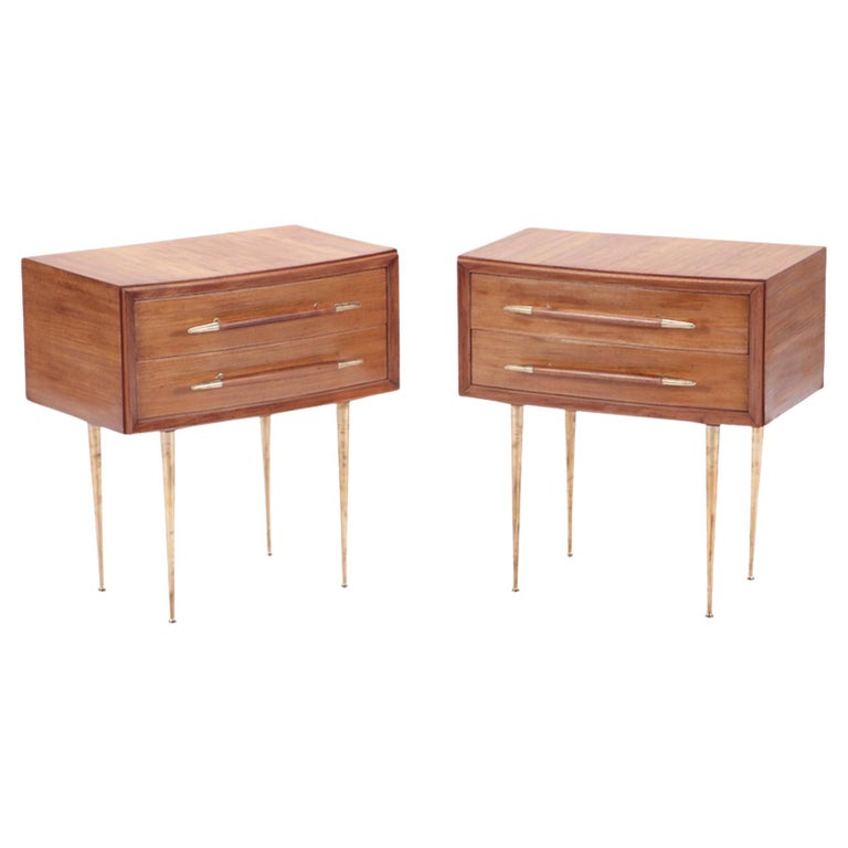 Pair of MidCentury Modern Walnut and Brass Night Stands, circa 1955