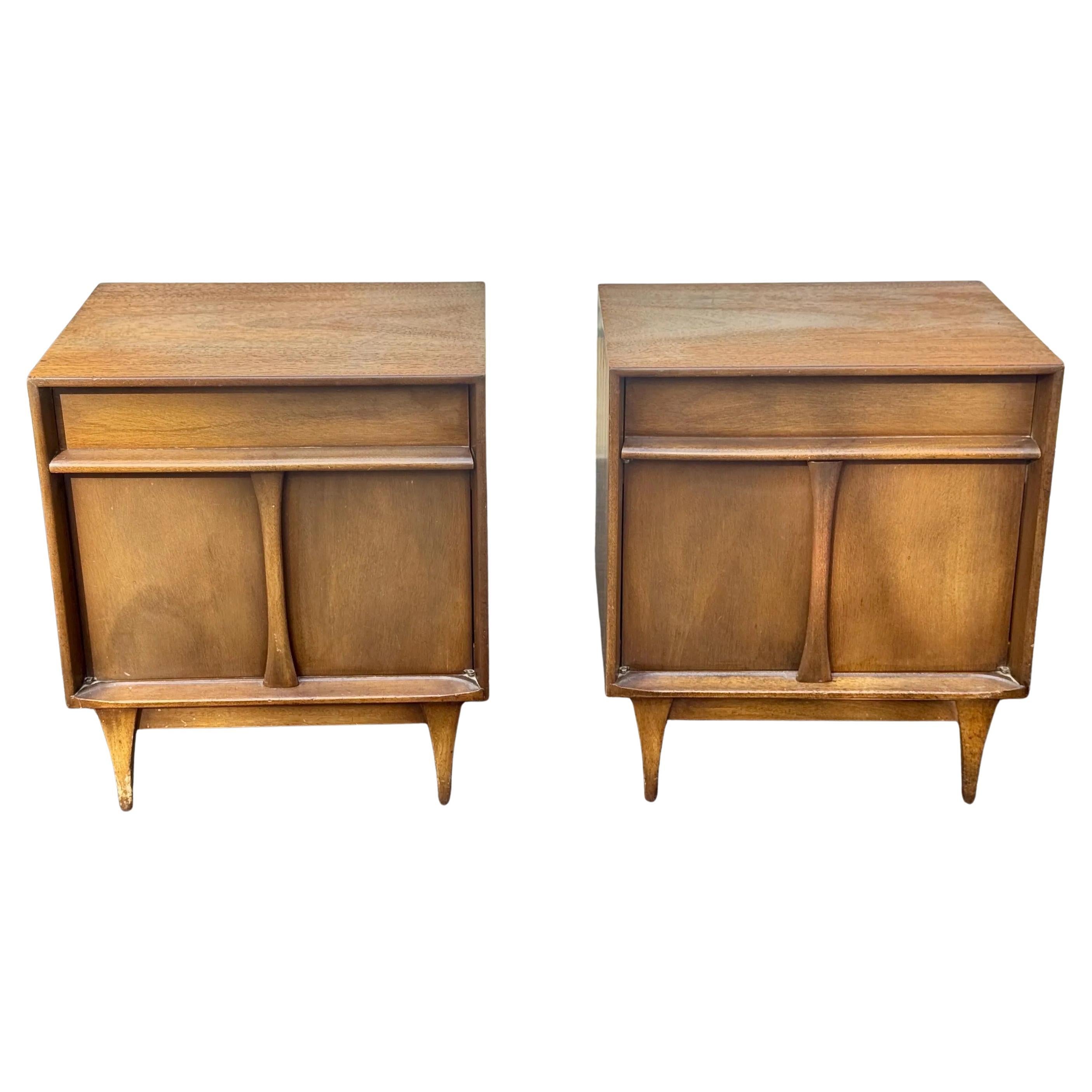 A Pair of Mid Century Modern Walnut Night Stands by Denck