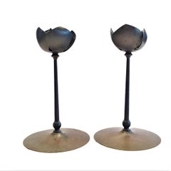 Pair of Mid-Century Modernist Anodized Brass Lotus Candlesticks, USA, 1950s