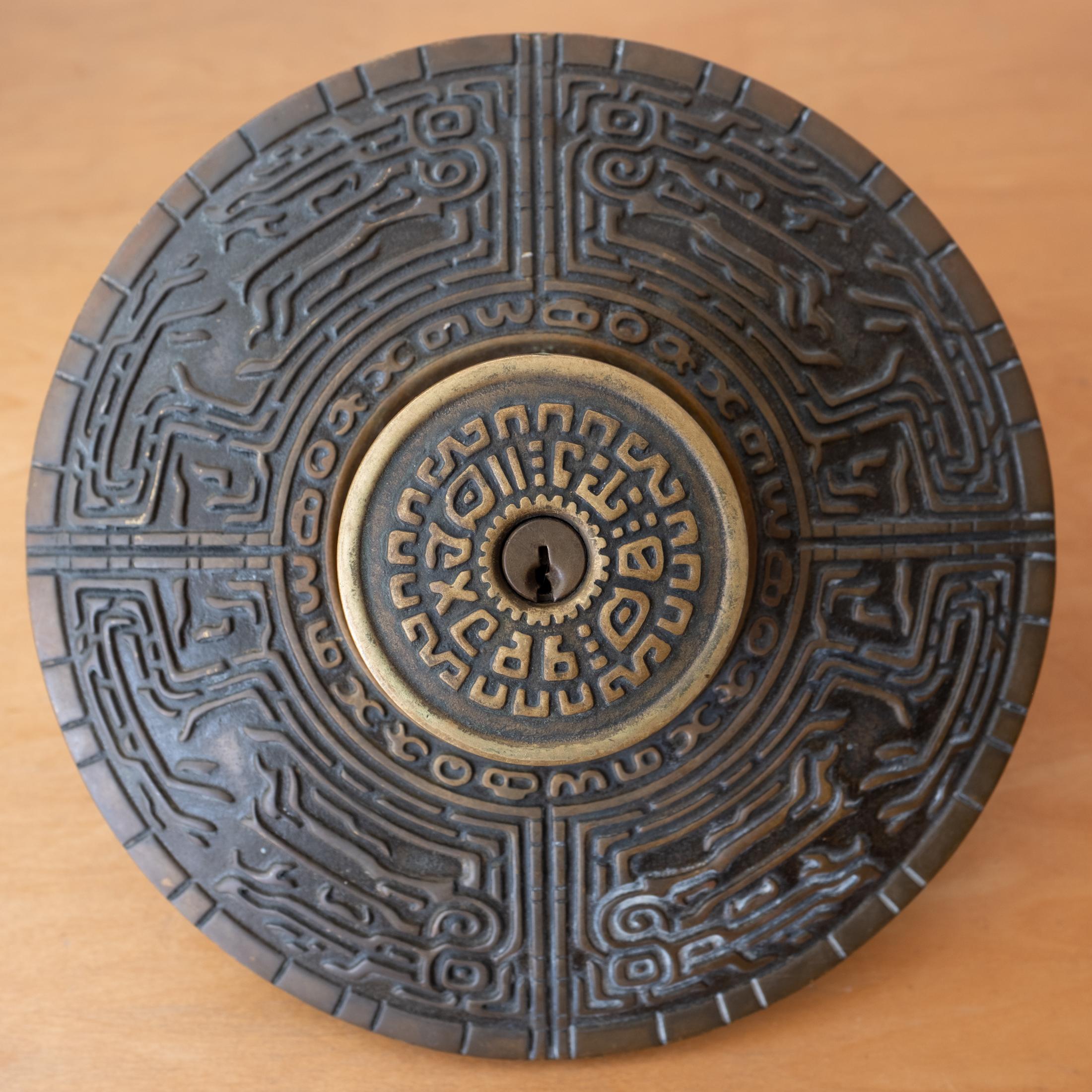 Mid-20th Century A pair of Mid-Century Oversized Schlage Mayan Door Knob and Escutcheon Plate For Sale