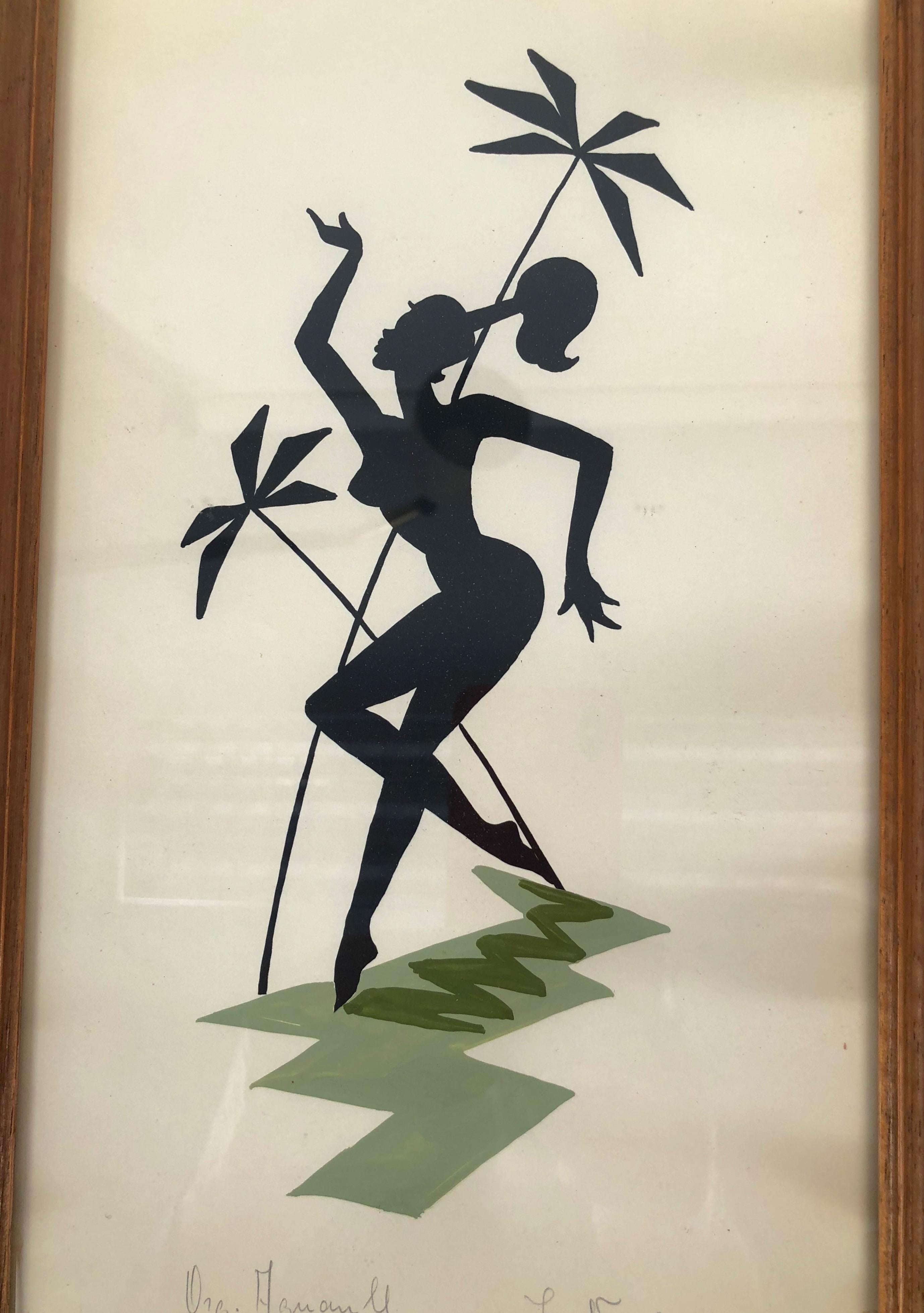 Austrian Pair of Midcentury Paintings on Paper Picturing Women as Amazons, Austria, 1950 For Sale