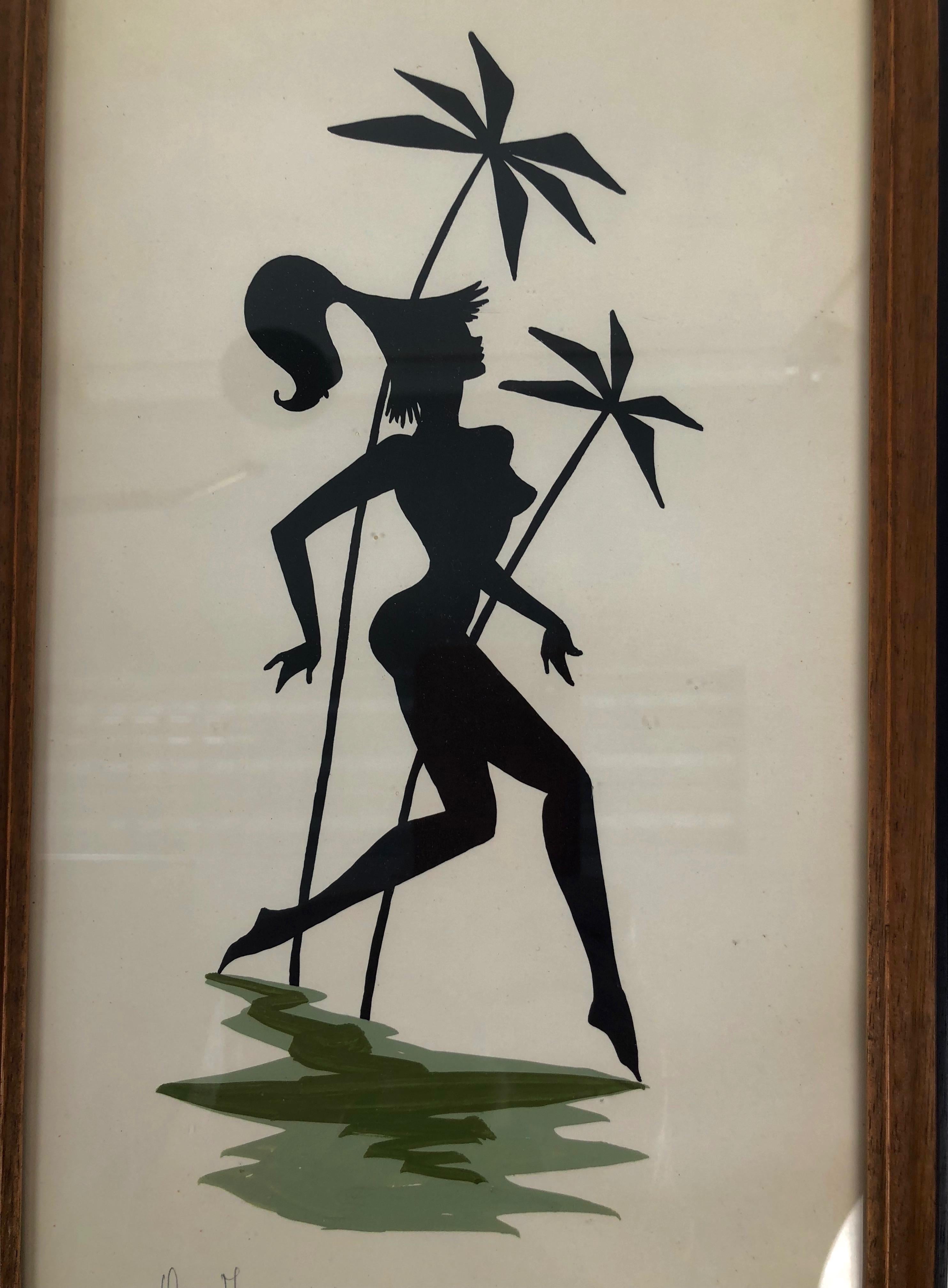 Pair of Midcentury Paintings on Paper Picturing Women as Amazons, Austria, 1950 For Sale 1