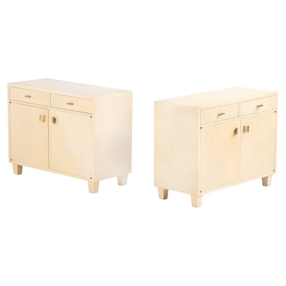 A Pair of Mid-Century Parchment-Covered Cabinets, C. 1960. For Sale