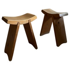 A Pair of Mid-Century Pine Stools, France, 1970s