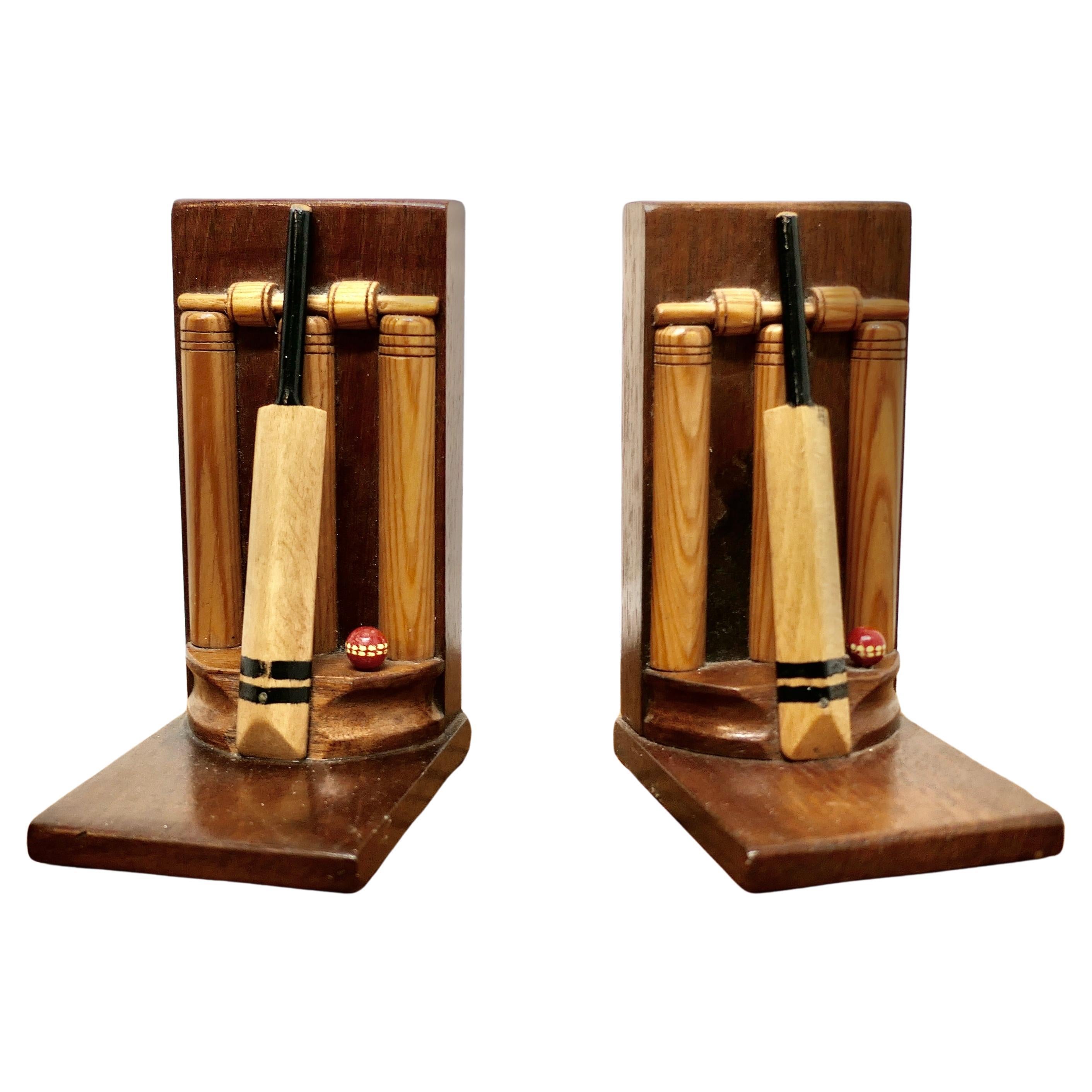 A Pair of Mid Century Quirky Bookends on a Cricket theme     For Sale